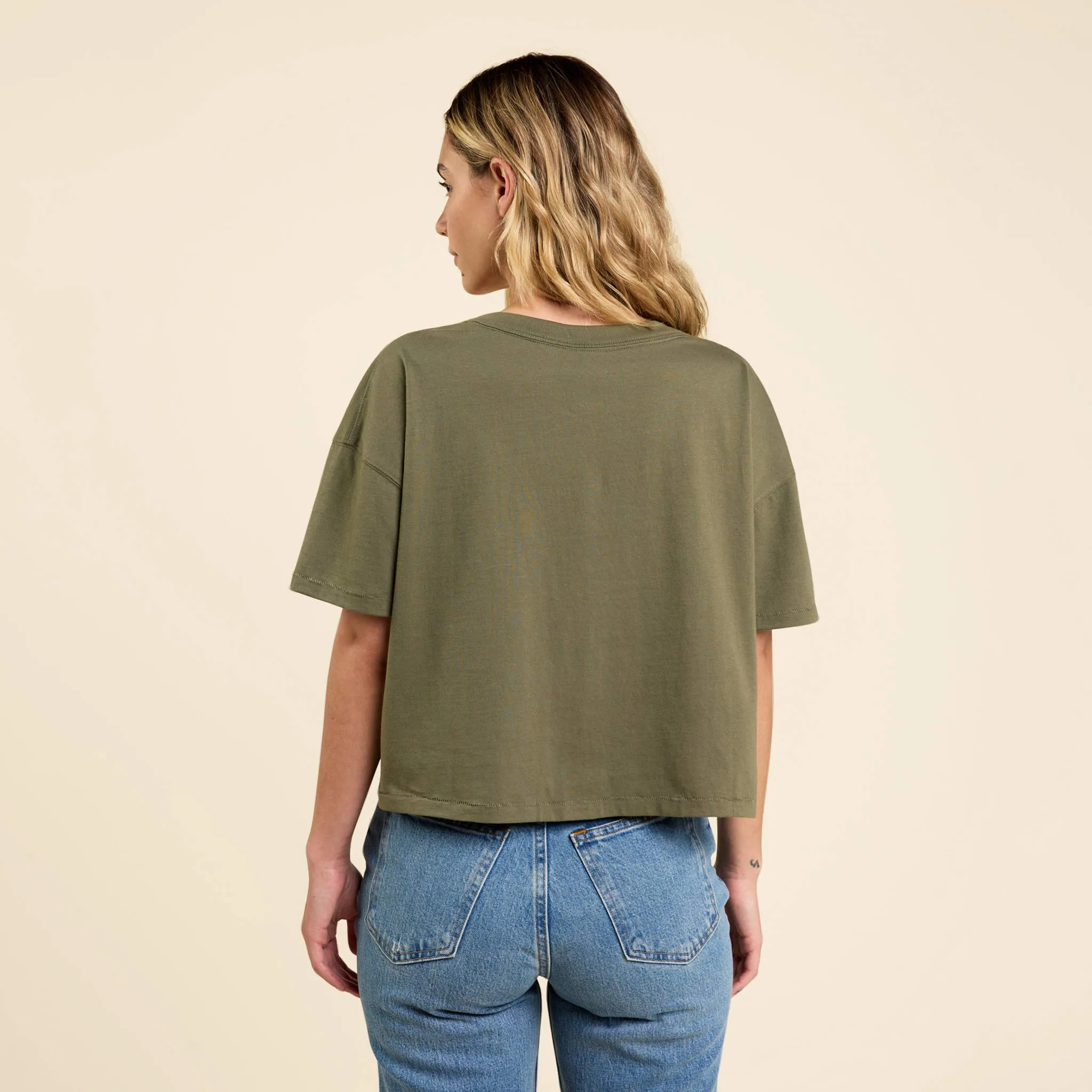 Boxy V-Neck Tee | Olive sold by nuuds product image thumbnail 4
