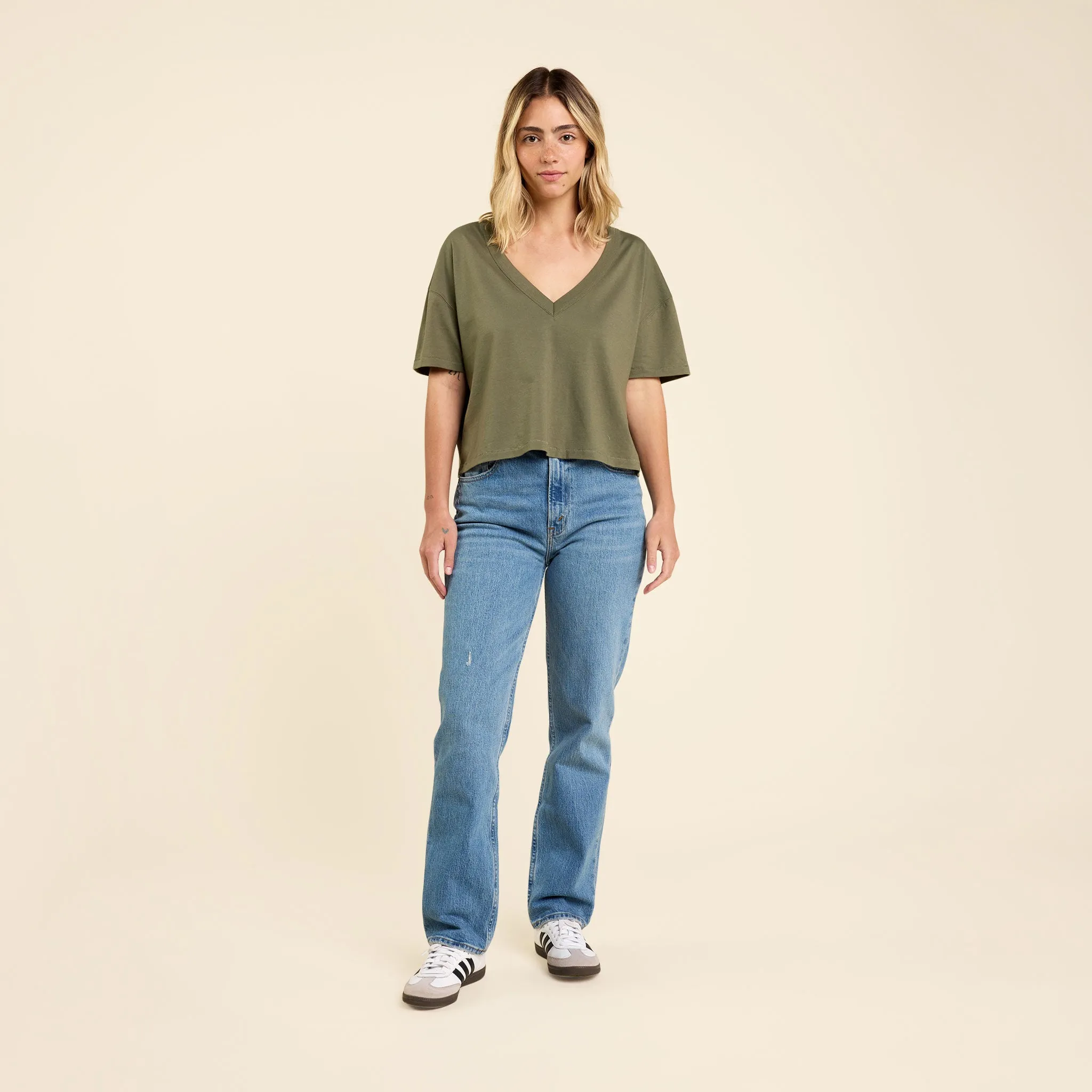 Boxy V-Neck Tee | Olive sold by nuuds product image thumbnail 2