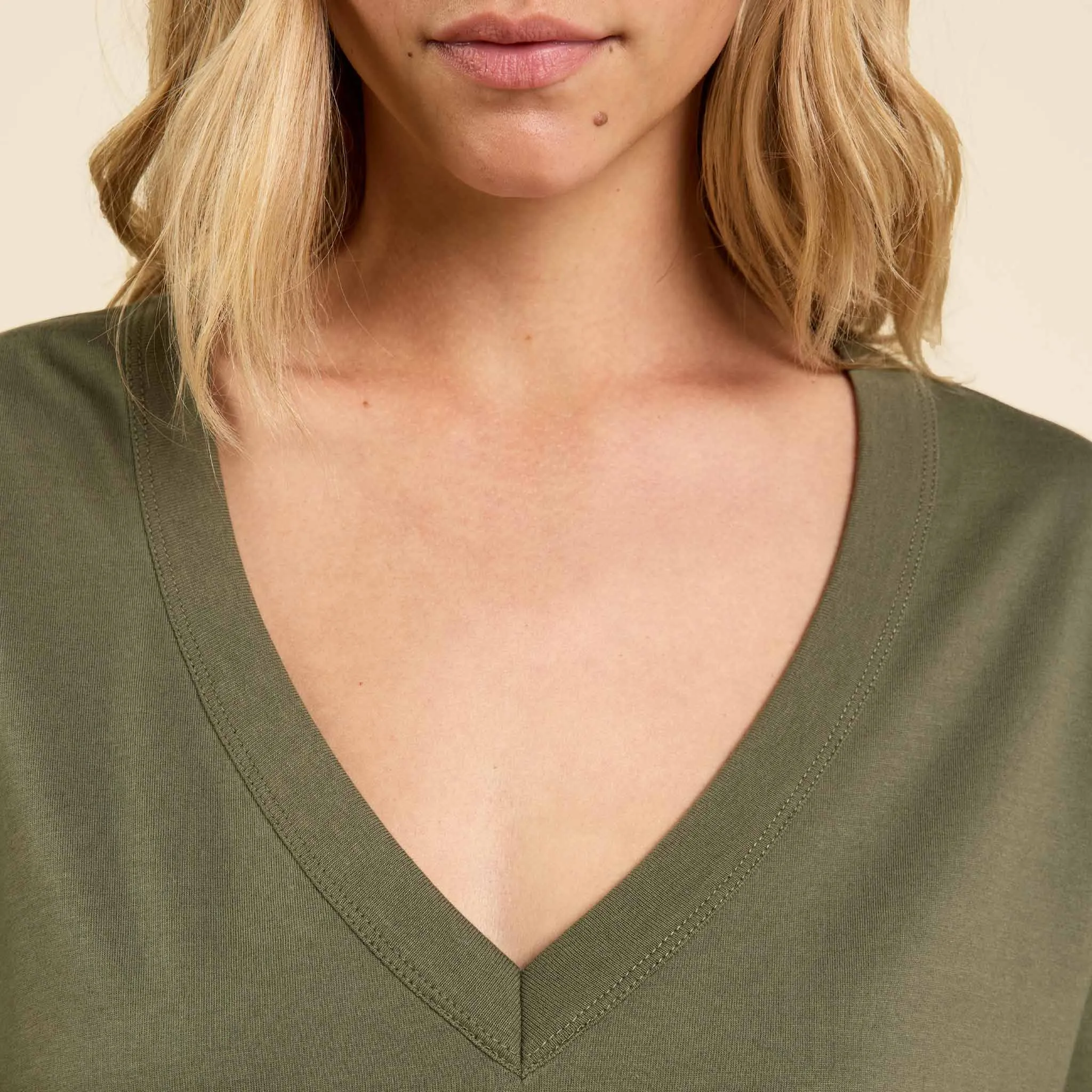 Boxy V-Neck Tee | Olive sold by nuuds product image thumbnail 5