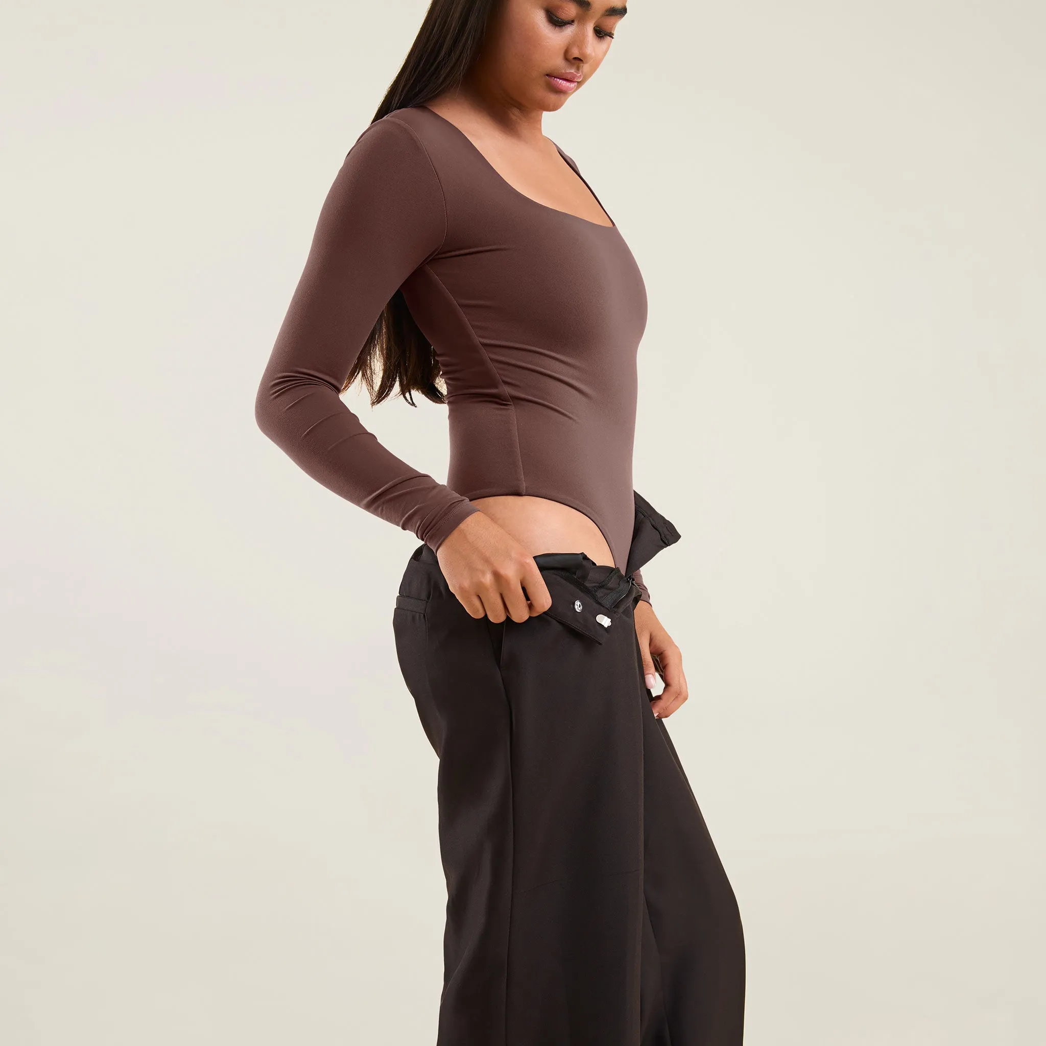 Long Sleeve Square Neck Bodysuit | Coffee sold by nuuds product image thumbnail 5