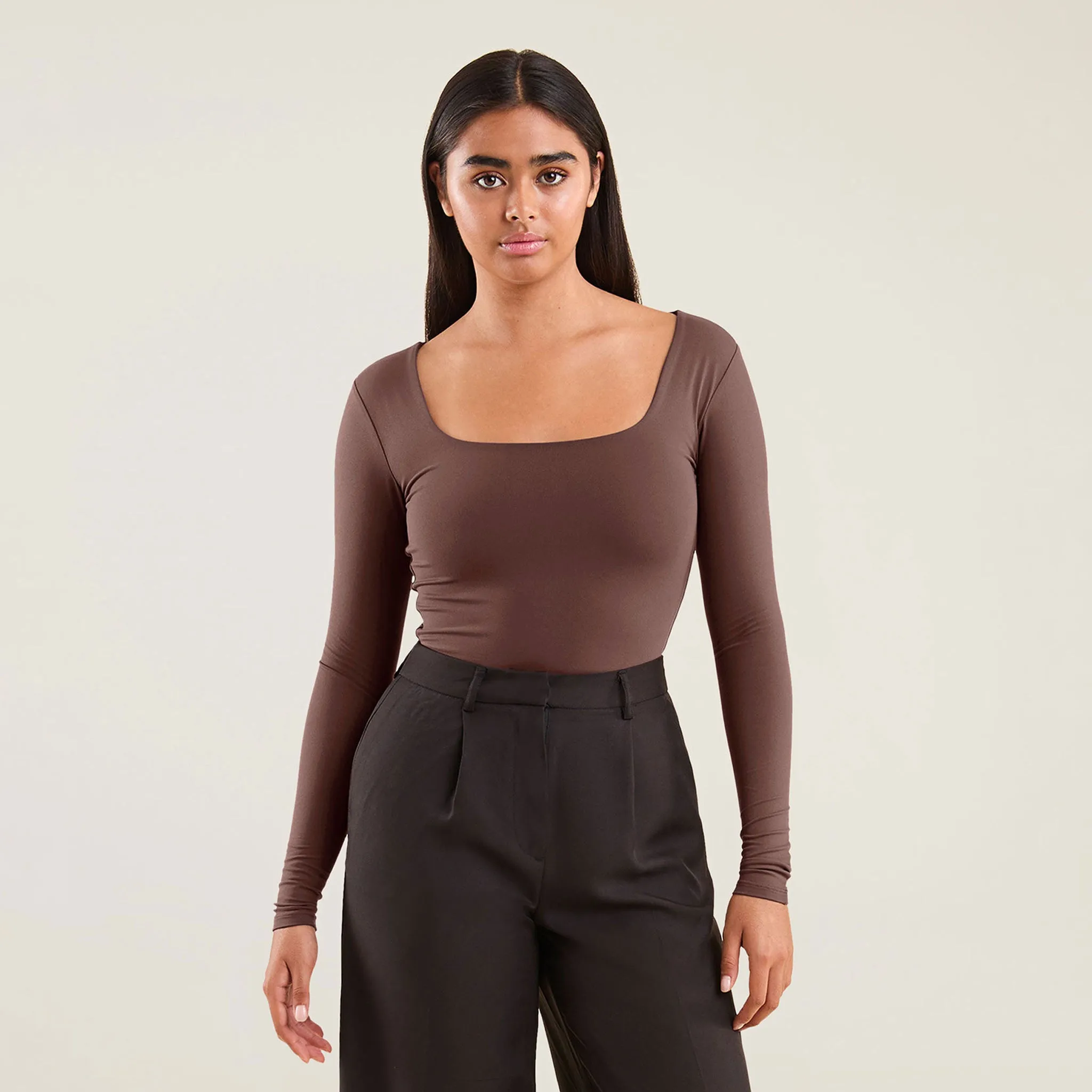 Long Sleeve Square Neck Bodysuit | Coffee sold by nuuds