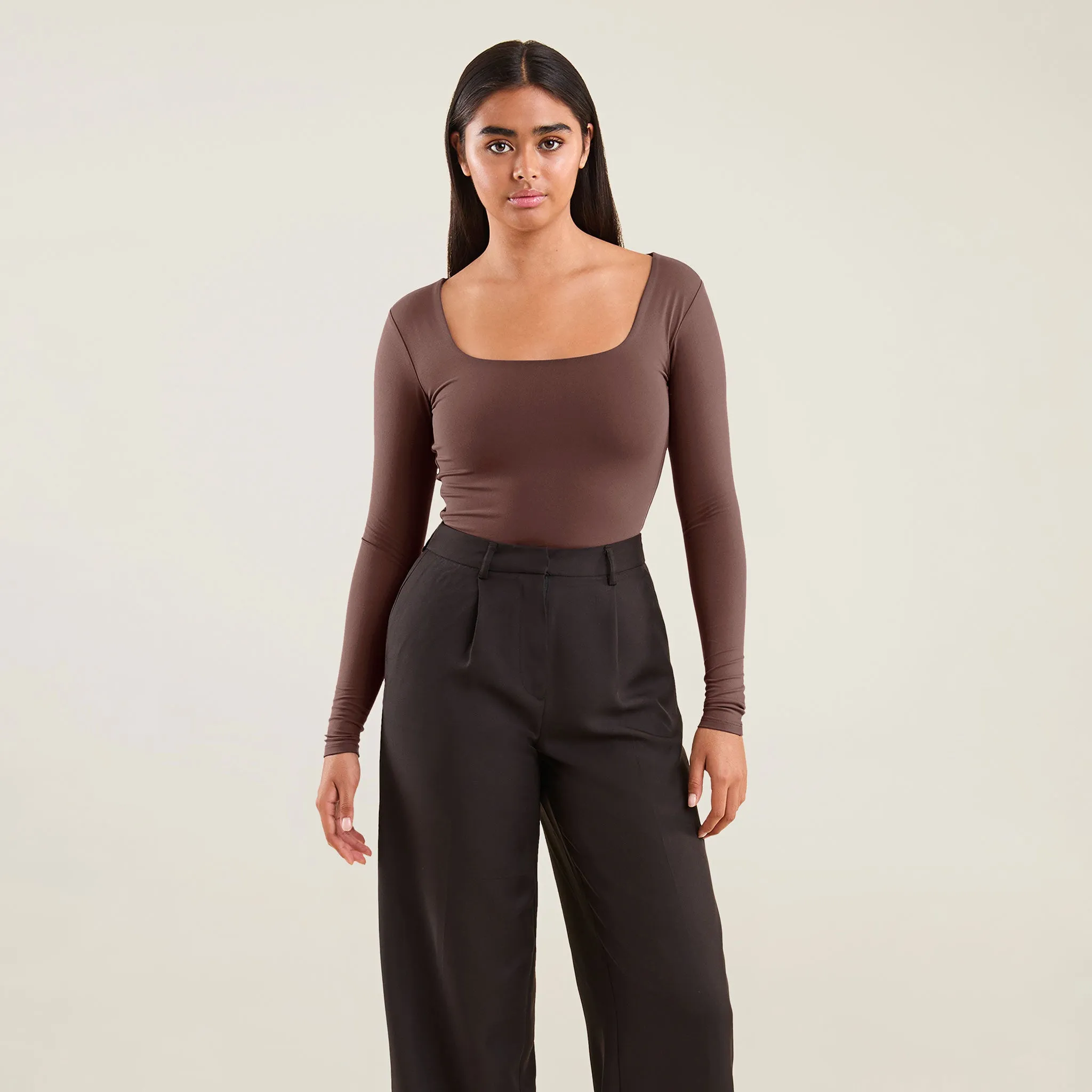 Long Sleeve Square Neck Bodysuit | Coffee sold by nuuds product image thumbnail 2