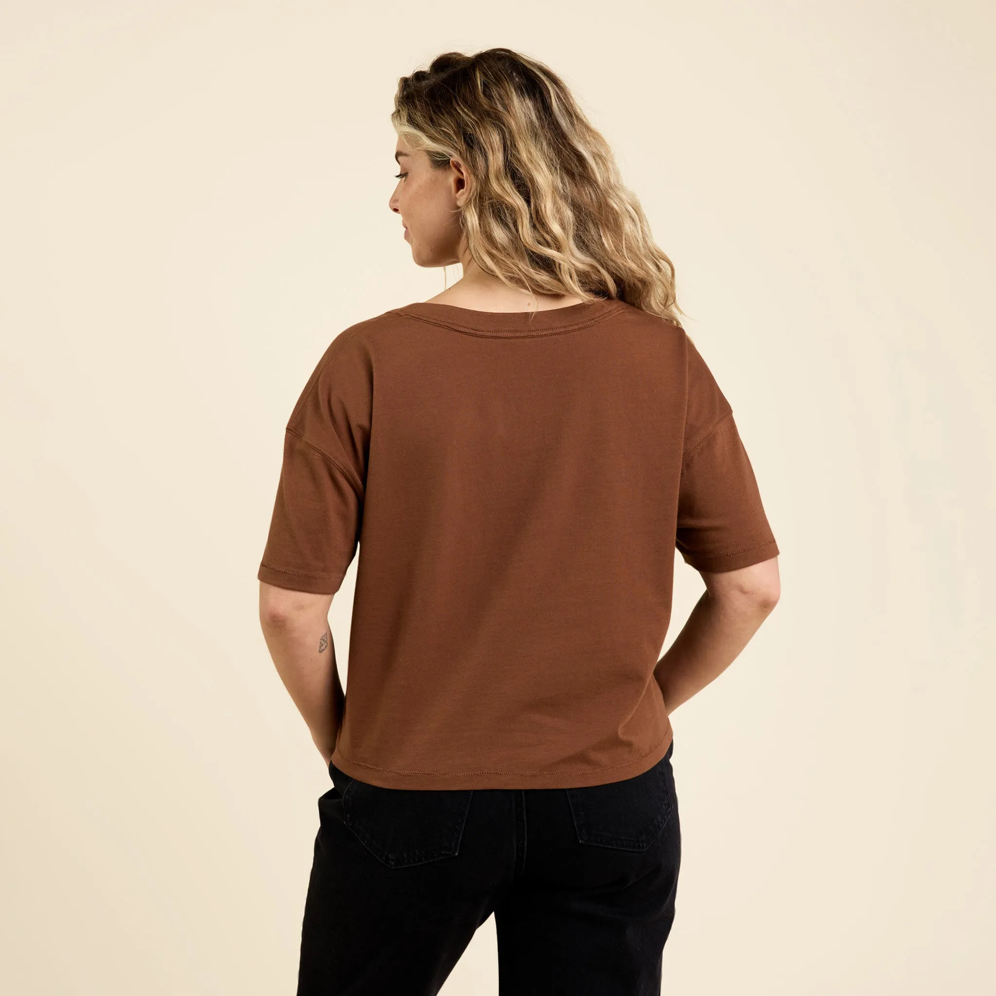 Boxy V-Neck Tee | Chocolate sold by nuuds product image thumbnail 4