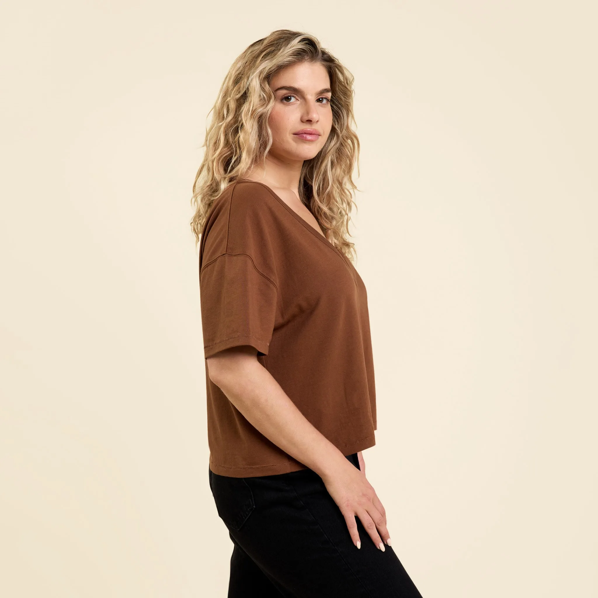 Boxy V-Neck Tee | Chocolate sold by nuuds product image thumbnail 3