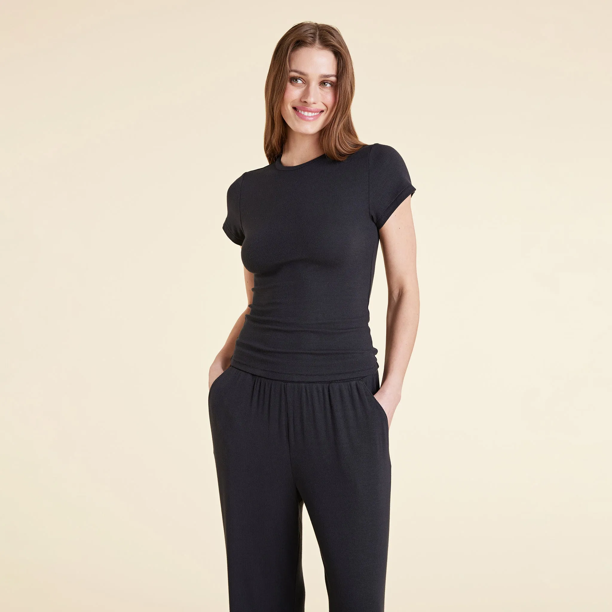 Slinky Rib Tee | Black sold by nuuds