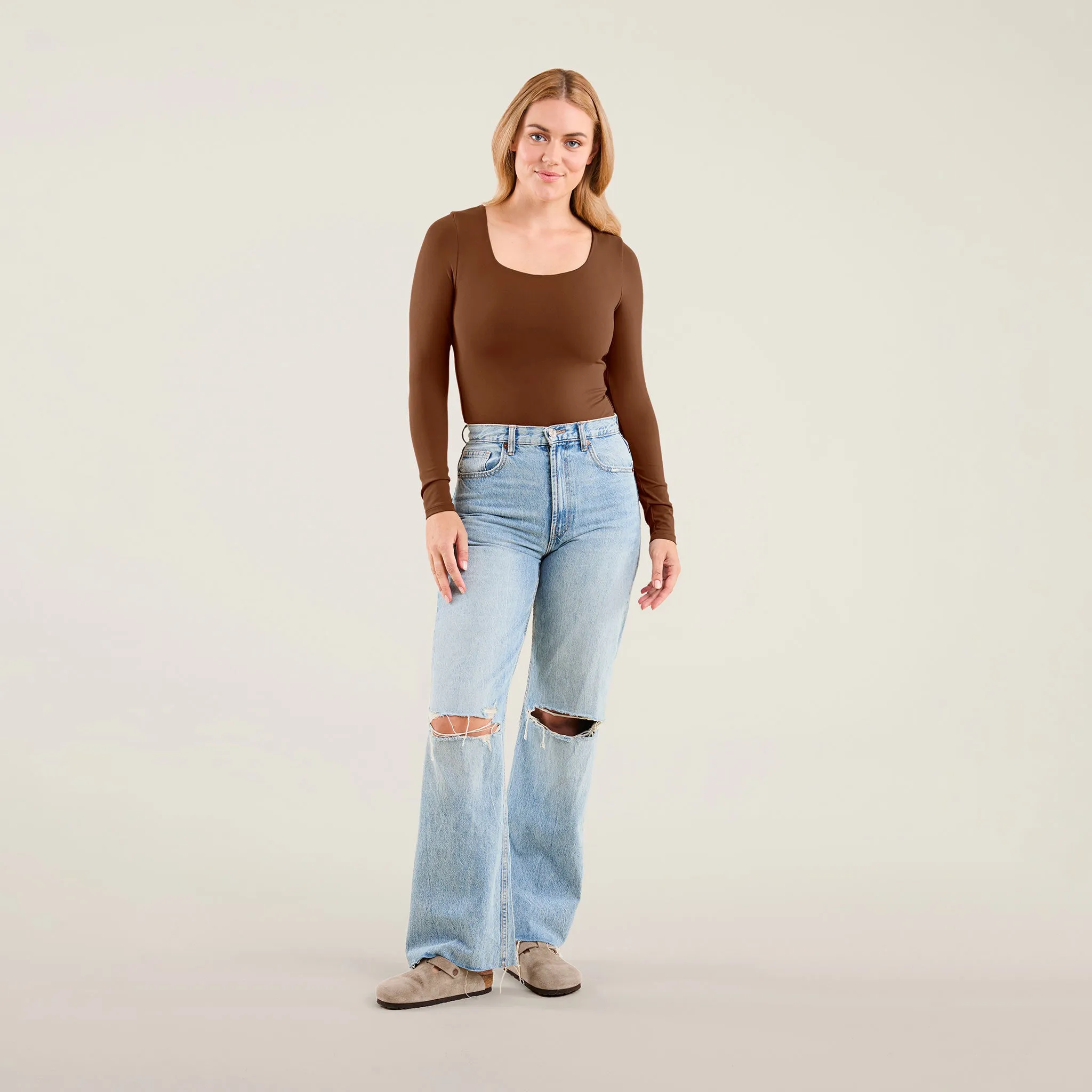 Long Sleeve Square Neck Bodysuit | Chocolate sold by nuuds product image thumbnail 2