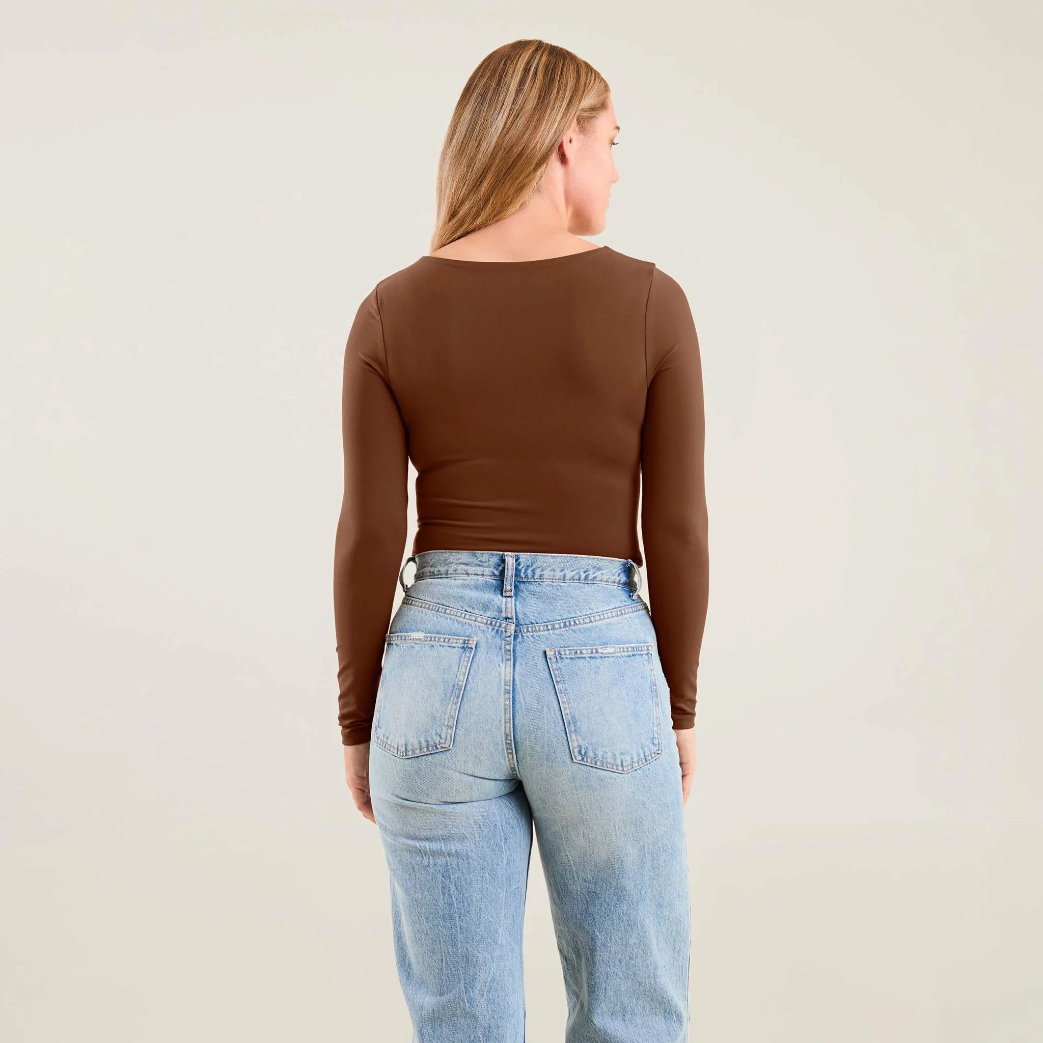 Long Sleeve Square Neck Bodysuit | Chocolate sold by nuuds product image thumbnail 4