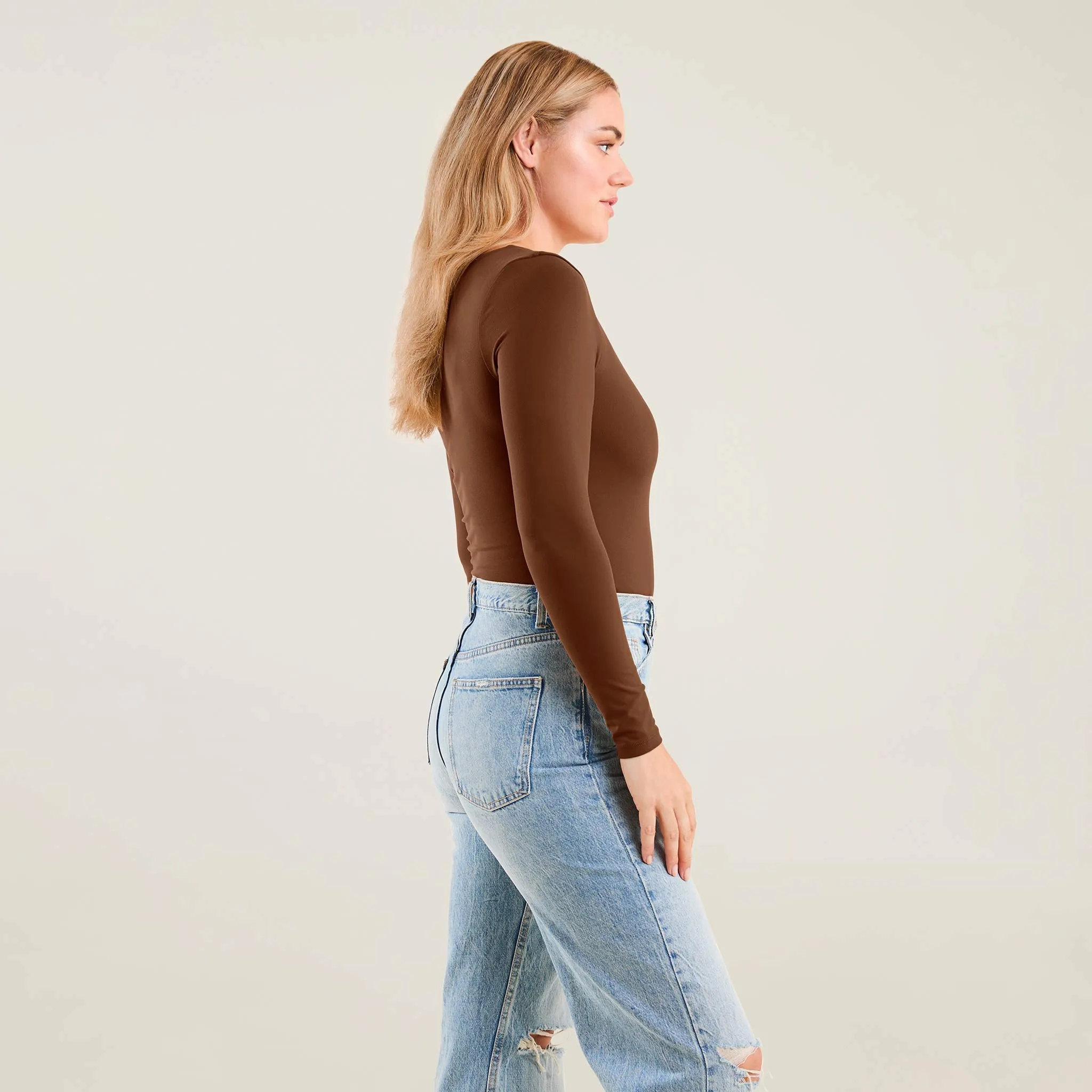 Long Sleeve Square Neck Bodysuit | Chocolate sold by nuuds product image thumbnail 3