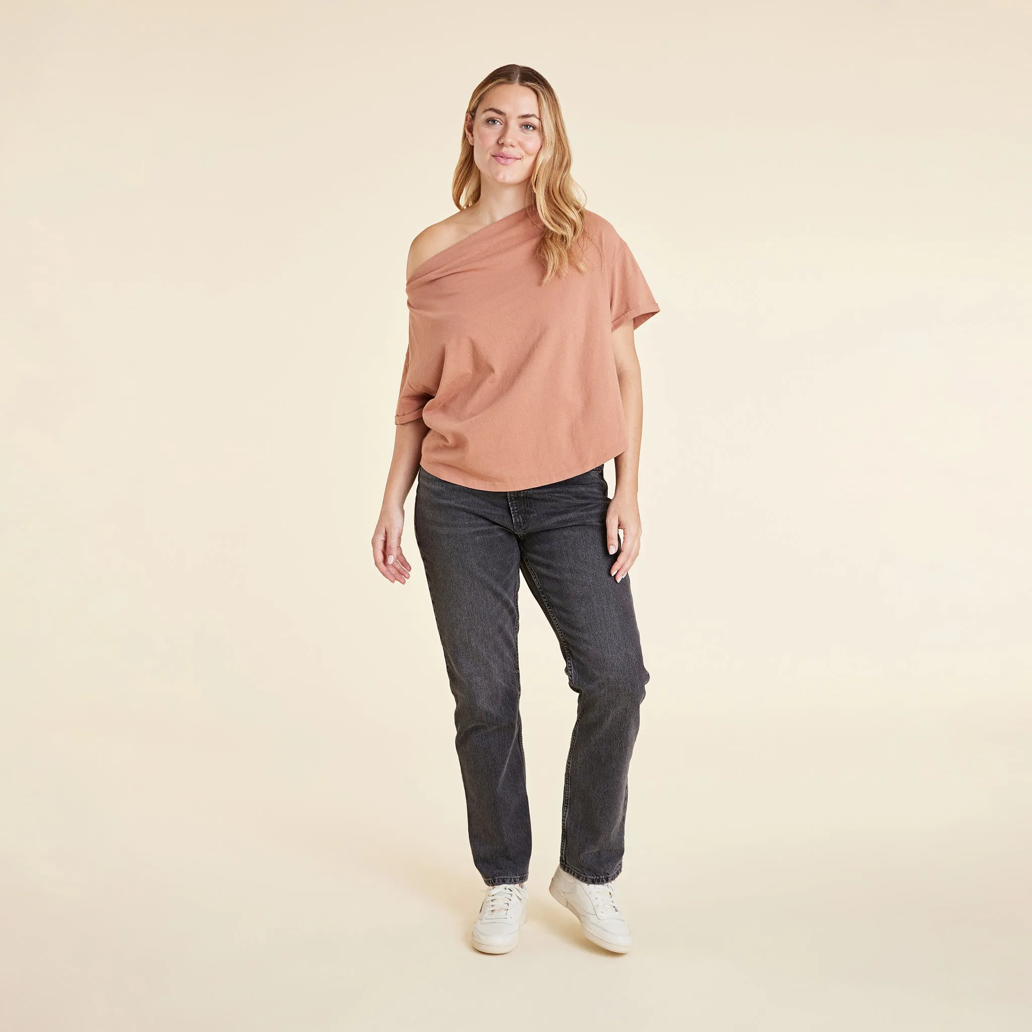 Vintage Cotton Off The Shoulder T-Shirt | Clay sold by nuuds product image thumbnail 2