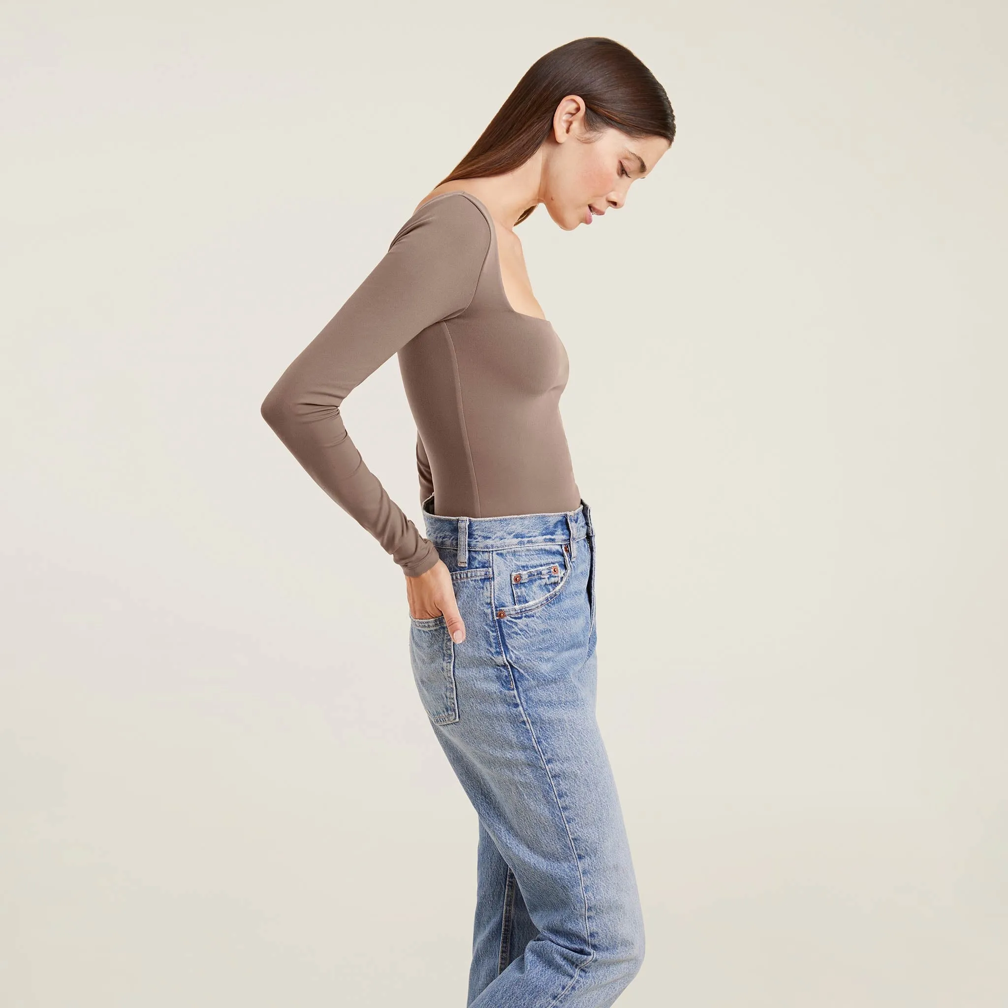 Long Sleeve Wide Square Neck Bodysuit | Mocha sold by nuuds product image thumbnail 3