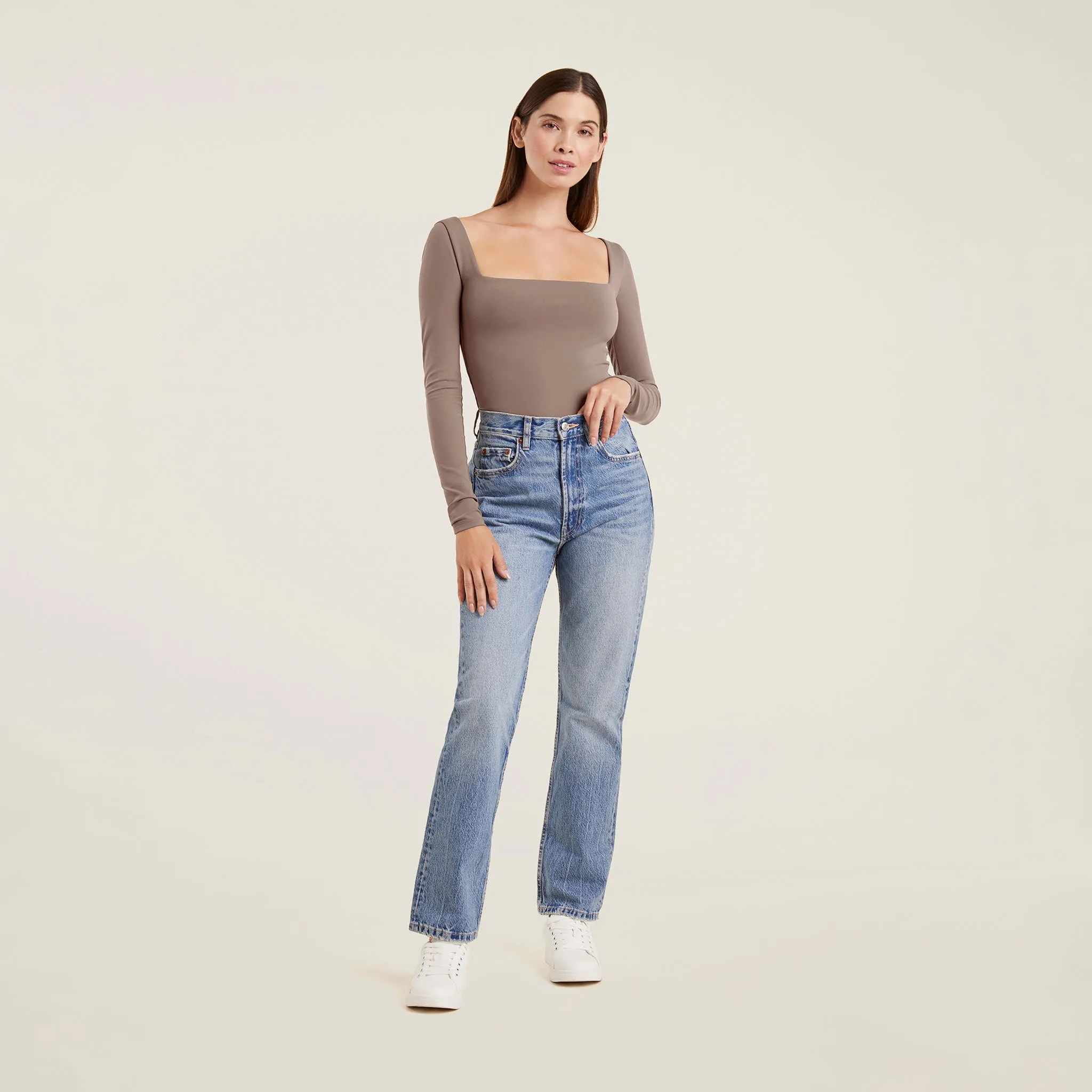 Long Sleeve Wide Square Neck Bodysuit | Mocha sold by nuuds product image thumbnail 2