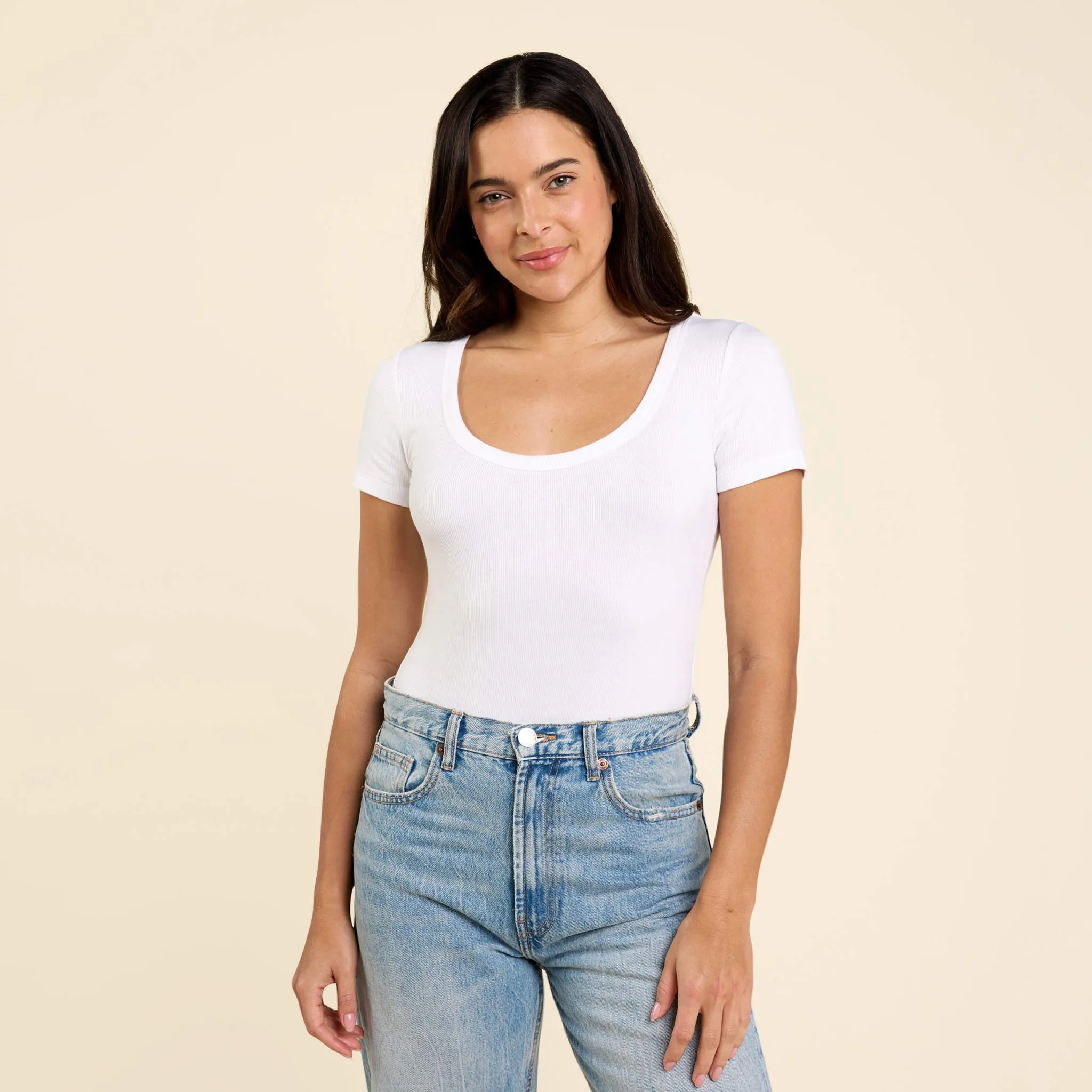 Slinky Rib Short Sleeve Bodysuit | White sold by nuuds