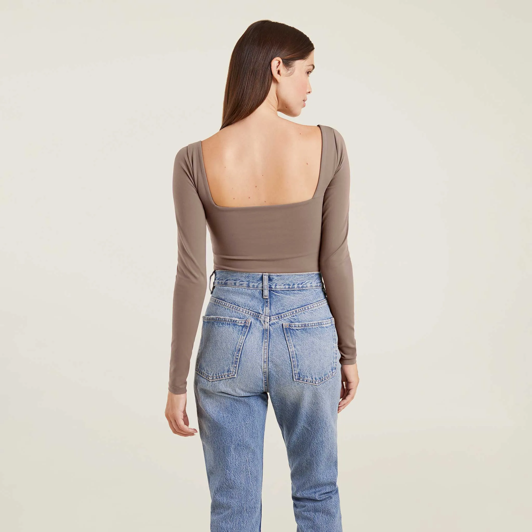 Long Sleeve Wide Square Neck Bodysuit | Mocha sold by nuuds product image thumbnail 4