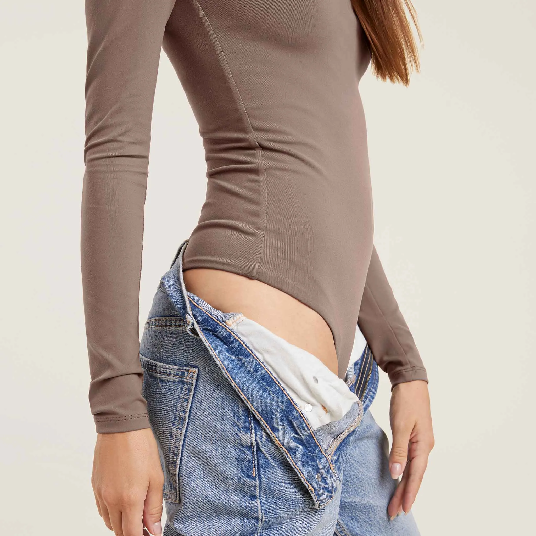 Long Sleeve Wide Square Neck Bodysuit | Mocha sold by nuuds product image thumbnail 5