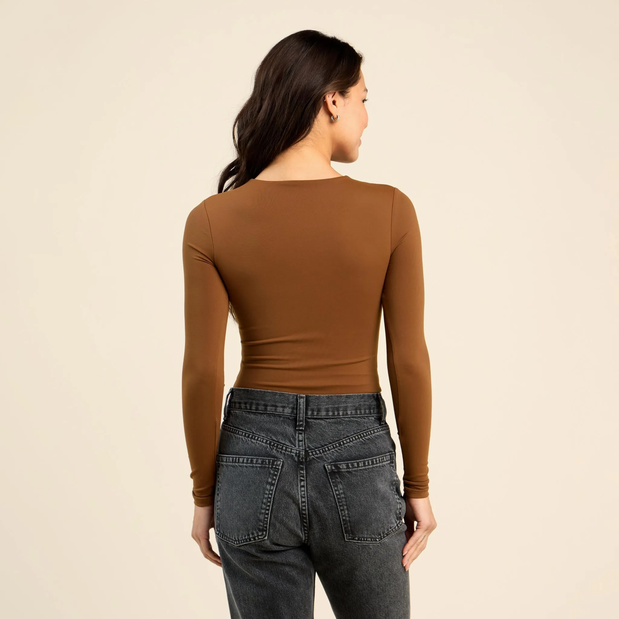Long Sleeve Crewneck Bodysuit | Chocolate sold by nuuds product image thumbnail 4