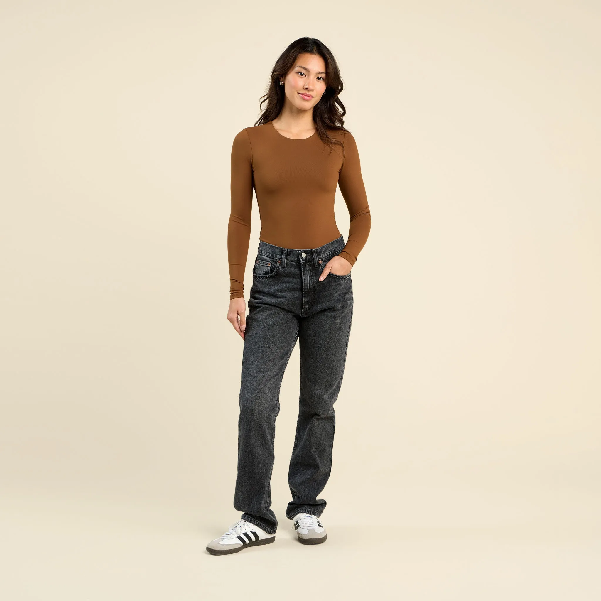 Long Sleeve Crewneck Bodysuit | Chocolate sold by nuuds product image thumbnail 2