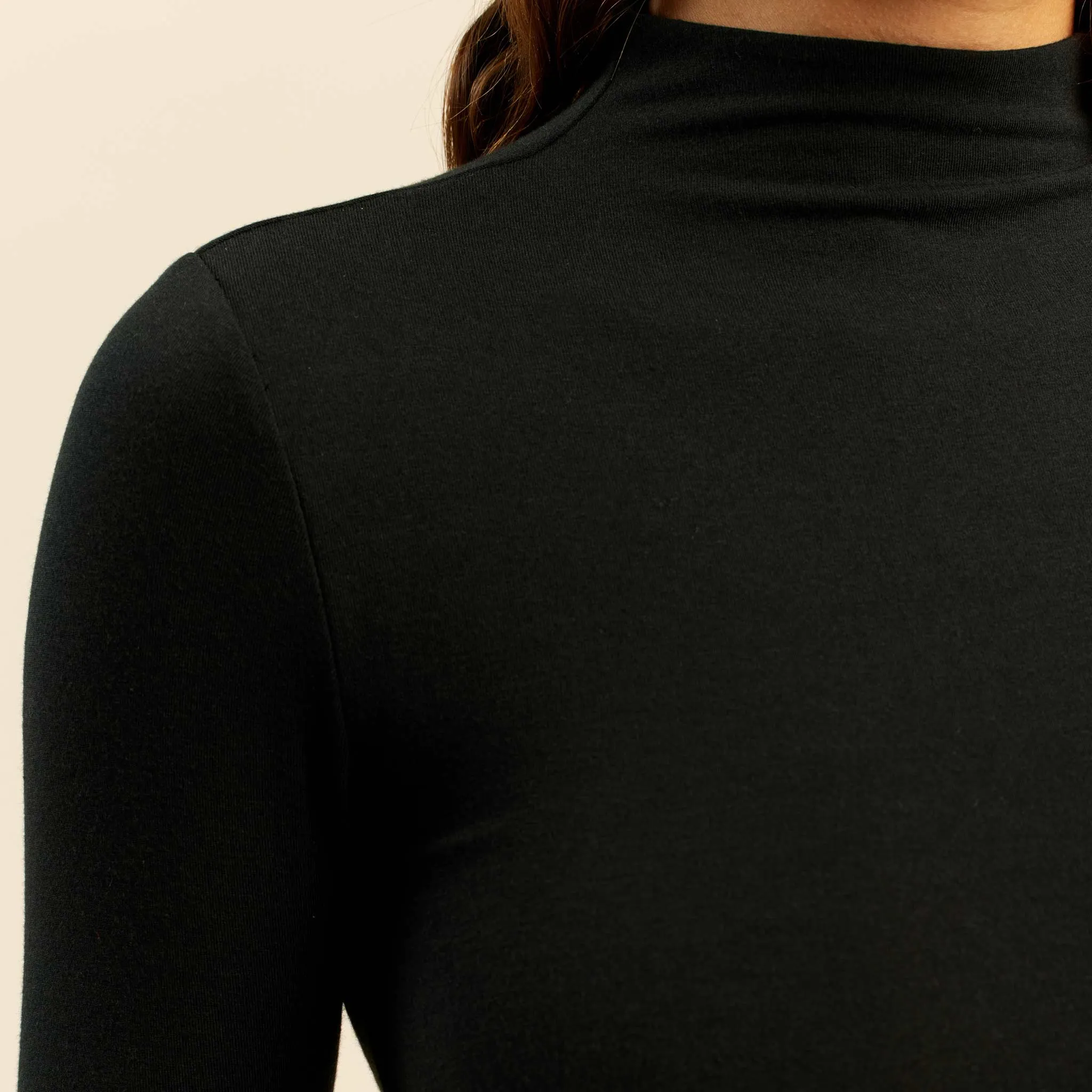 Cotton Stretch Long Sleeve Mock Neck Shirt | Black sold by nuuds product image thumbnail 5