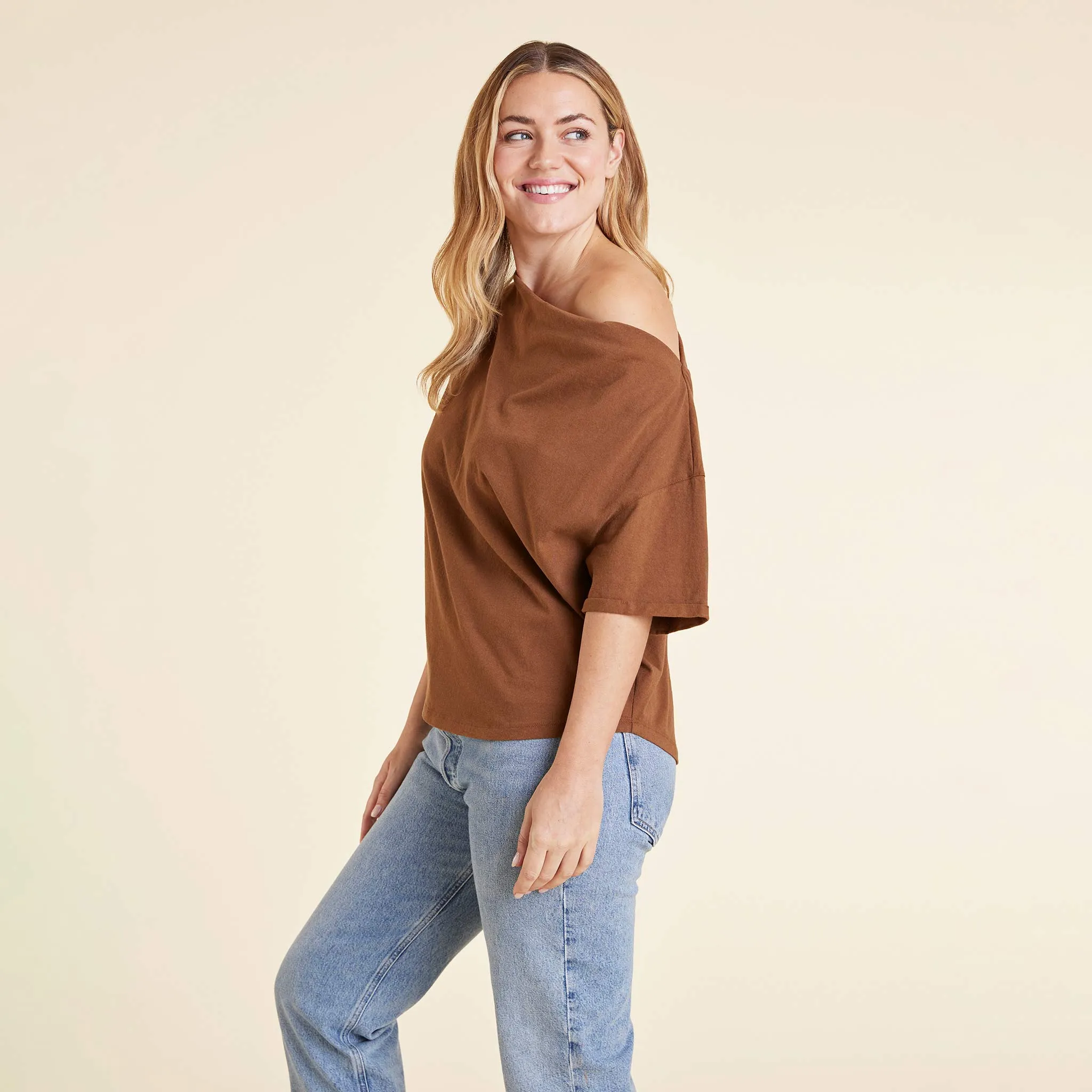Vintage Cotton Off The Shoulder T-Shirt | Chocolate sold by nuuds product image thumbnail 3