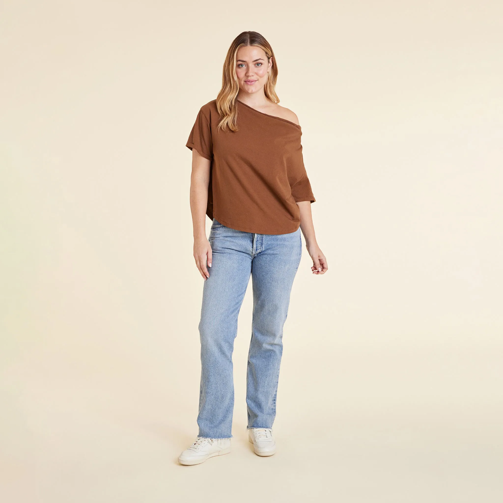 Vintage Cotton Off The Shoulder T-Shirt | Chocolate sold by nuuds product image thumbnail 2