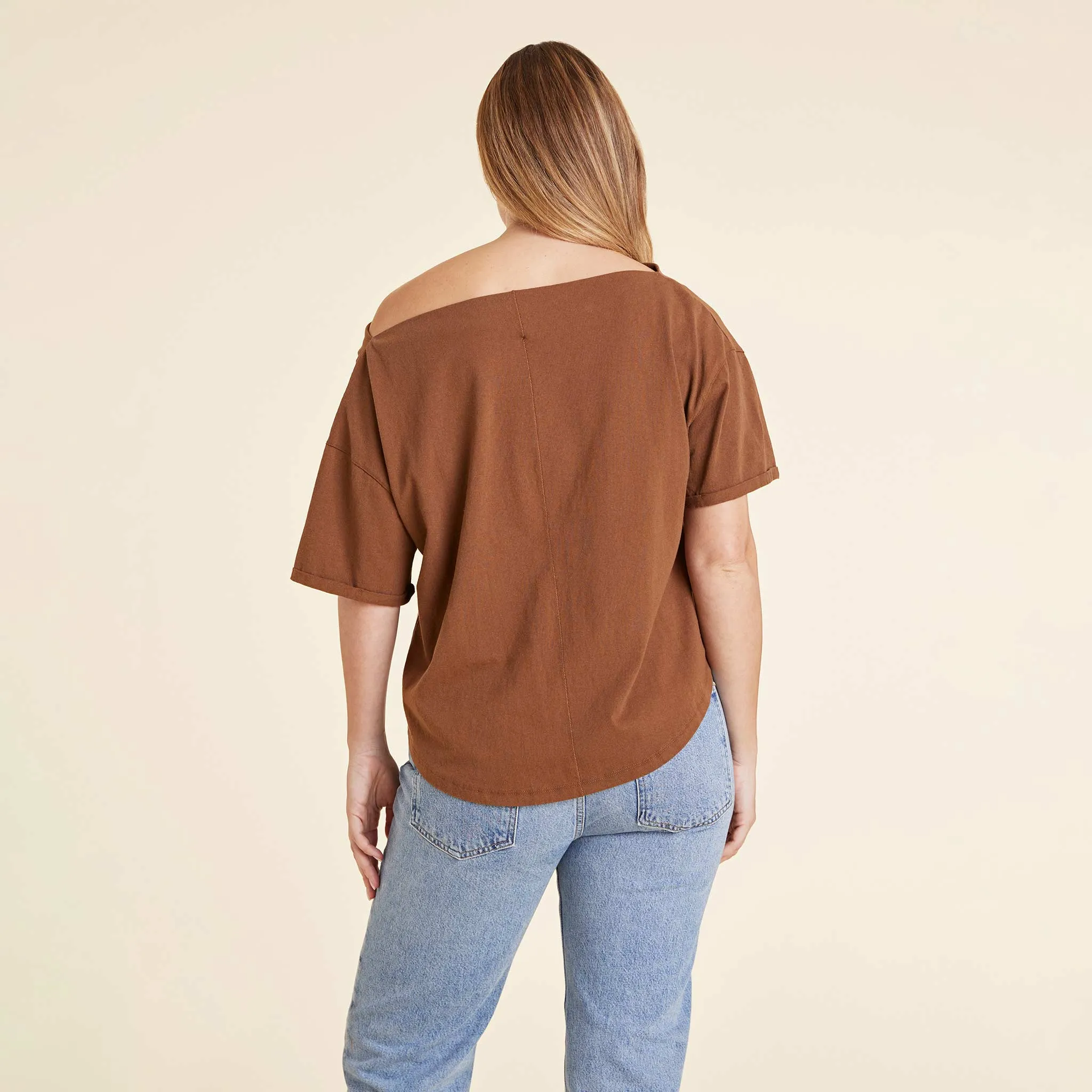 Vintage Cotton Off The Shoulder T-Shirt | Chocolate sold by nuuds product image thumbnail 4