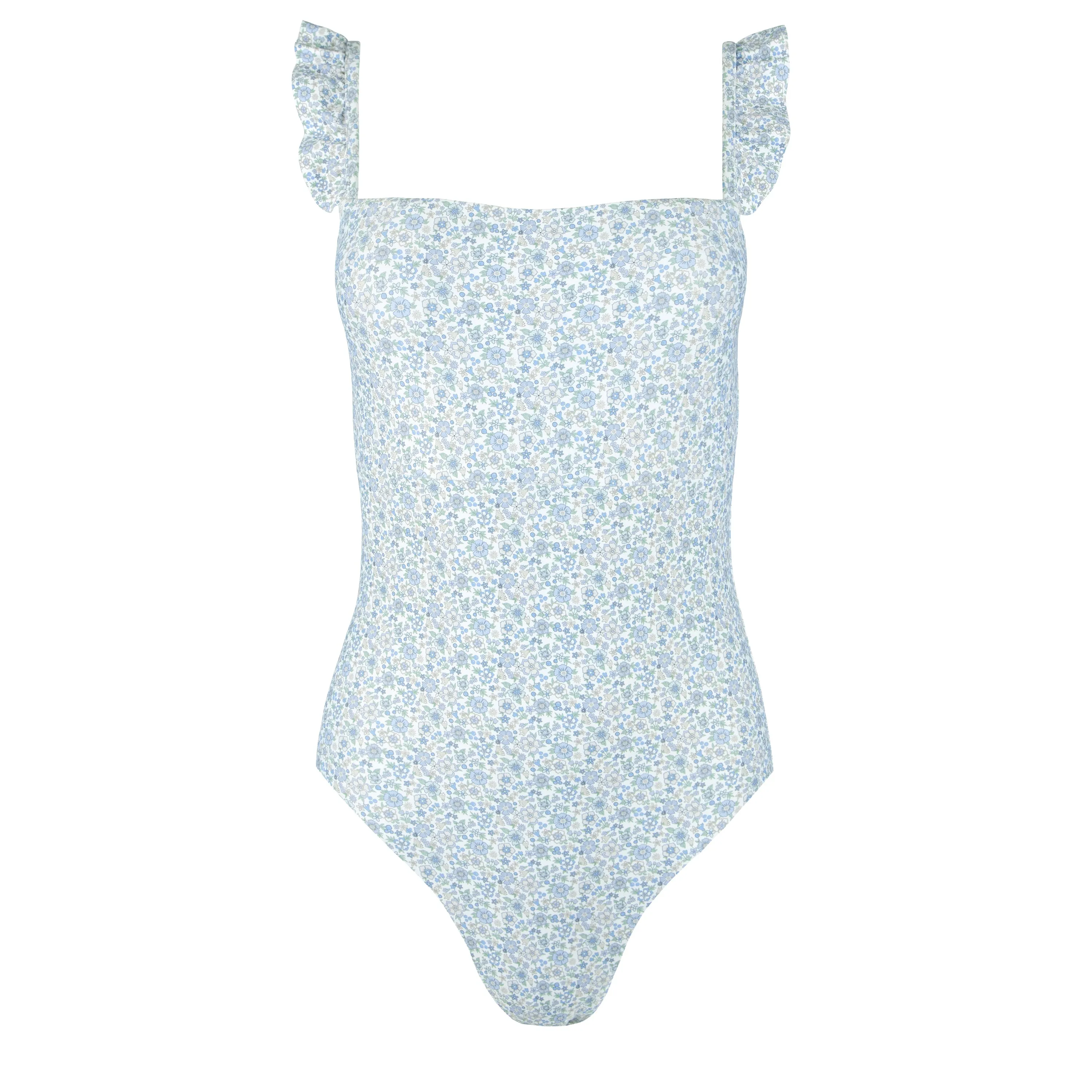 women's slate floral ruffle one piece sold by minnow