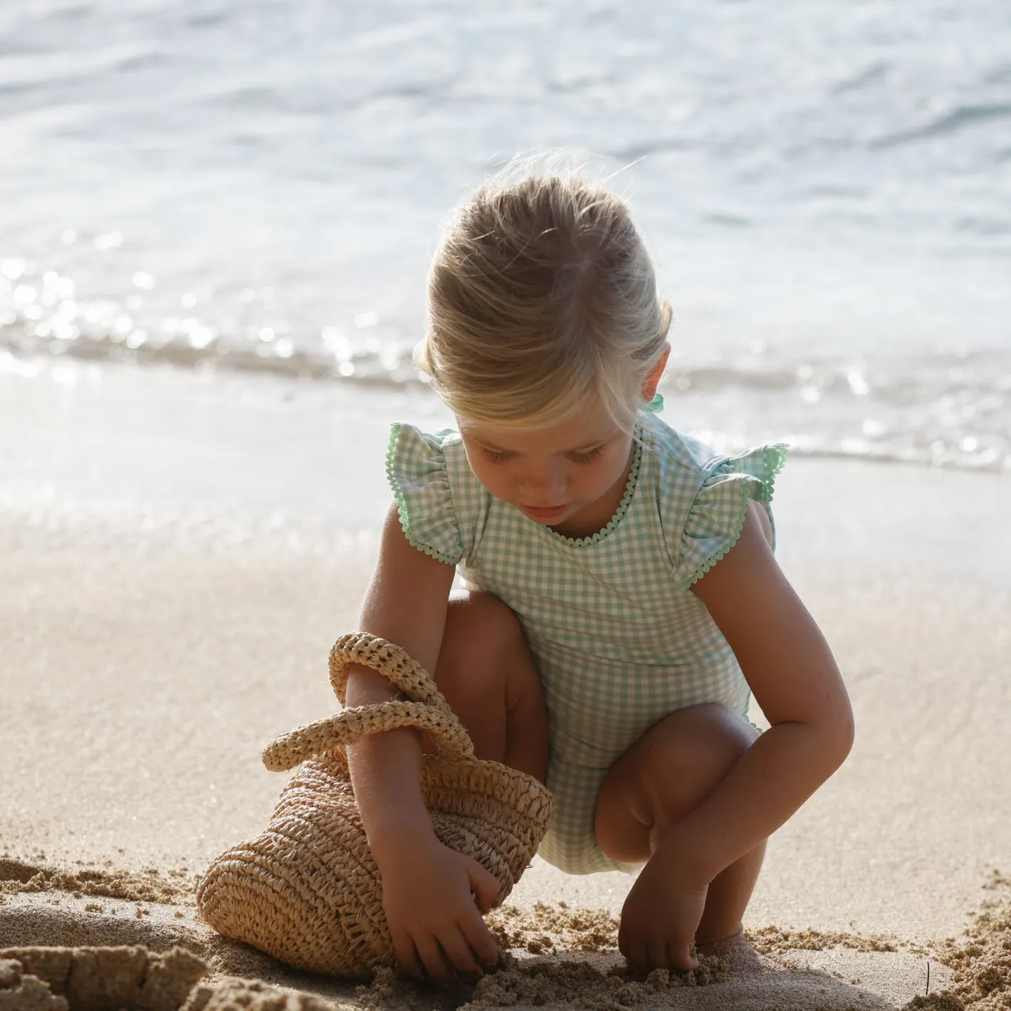 girls palm gingham ruffle cap sleeve rashguard one piece sold by minnow product image thumbnail 3