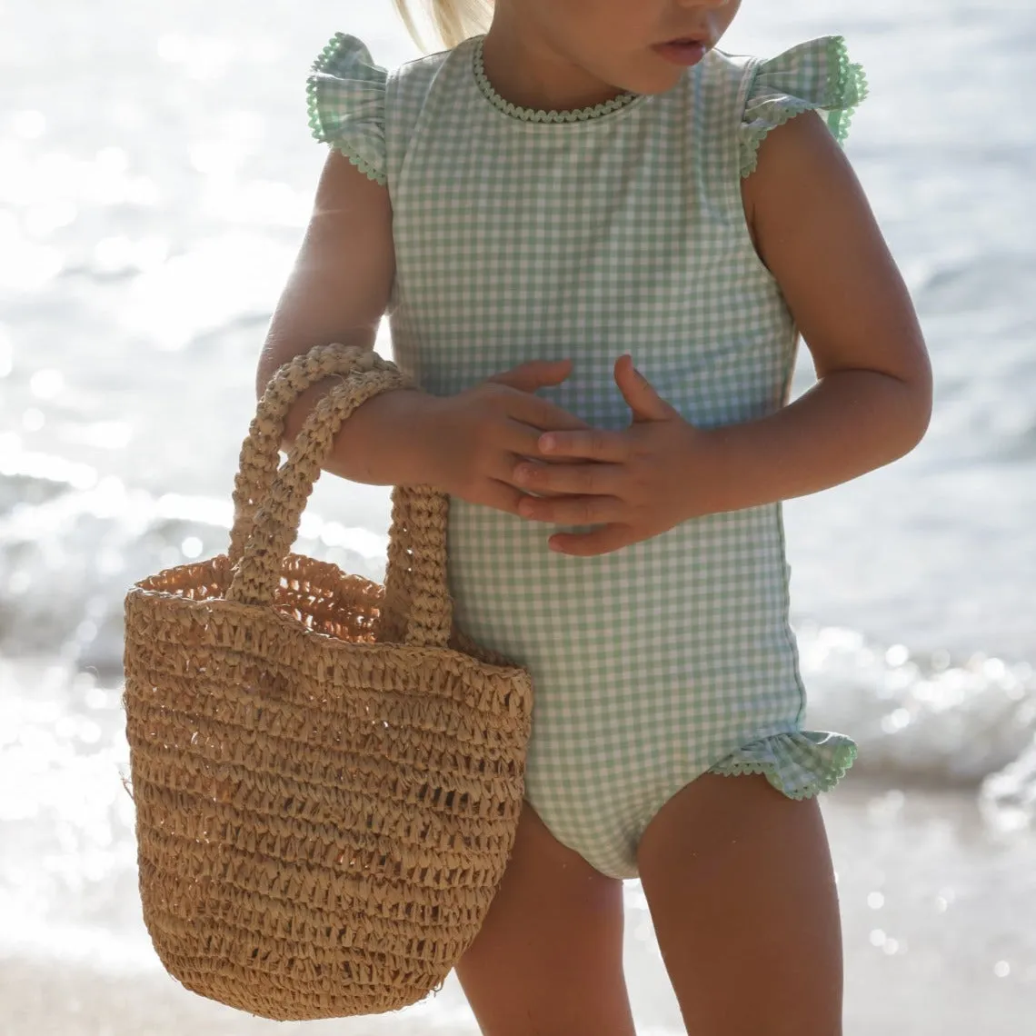 girls palm gingham ruffle cap sleeve rashguard one piece sold by minnow product image thumbnail 2