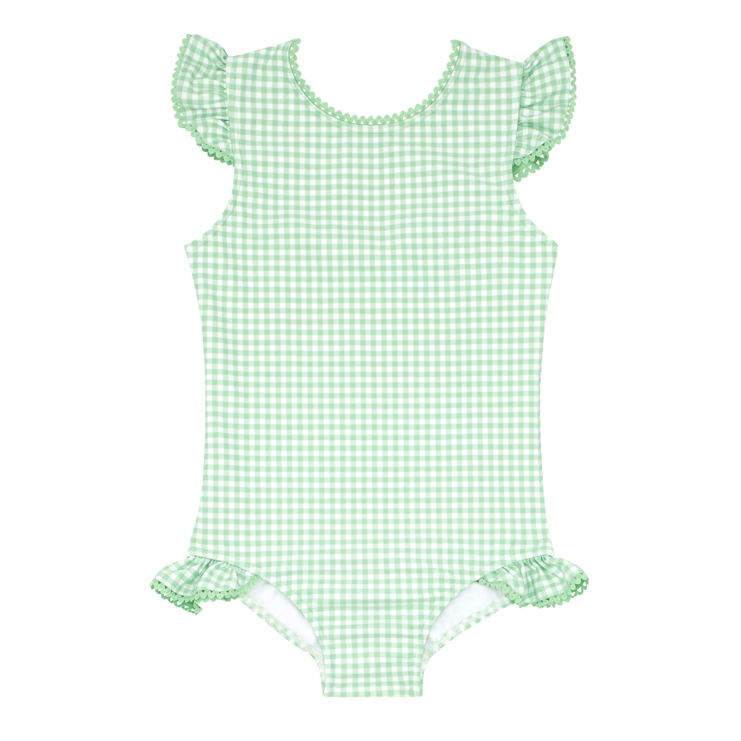 girls palm gingham ruffle cap sleeve rashguard one piece sold by minnow
