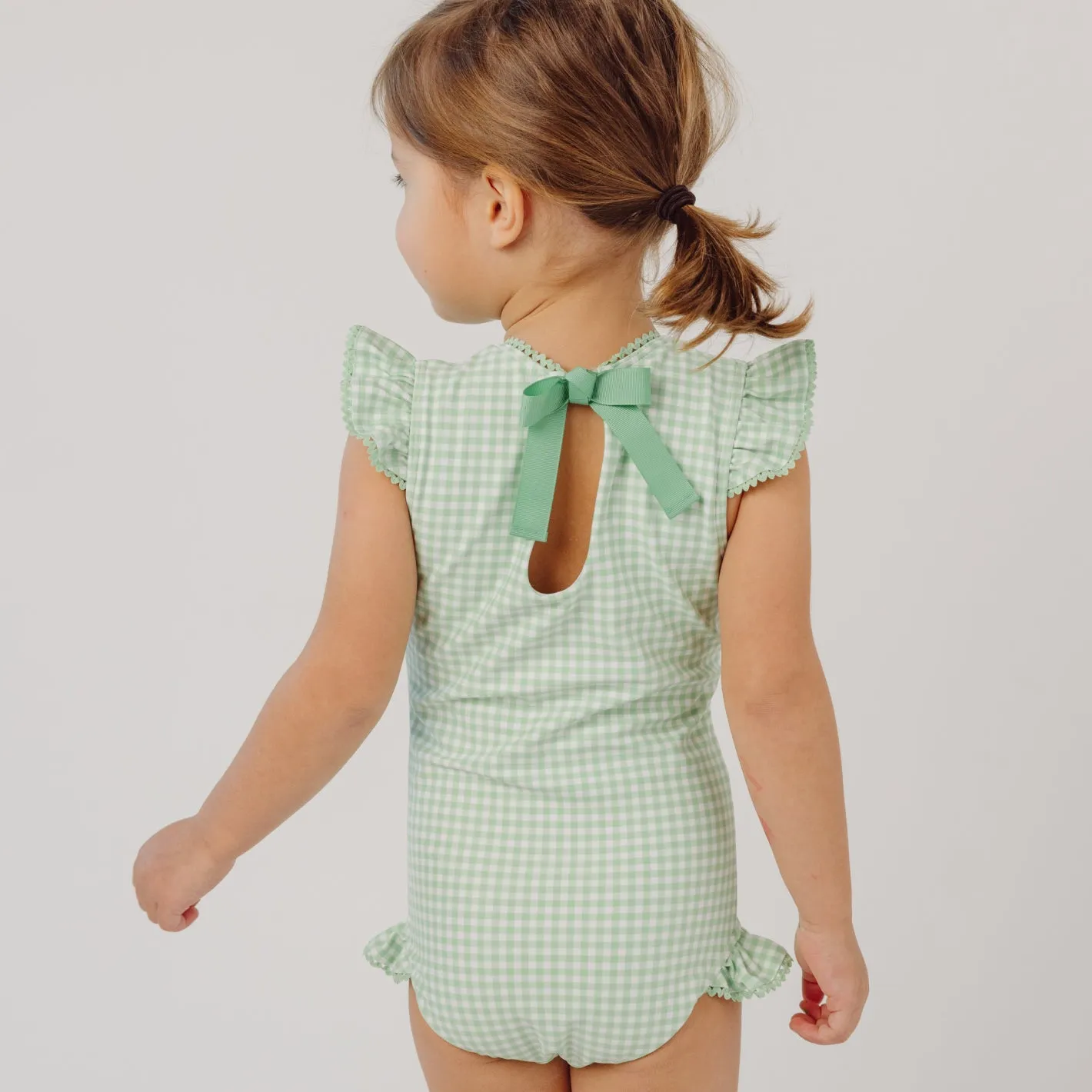 girls palm gingham ruffle cap sleeve rashguard one piece sold by minnow product image thumbnail 5