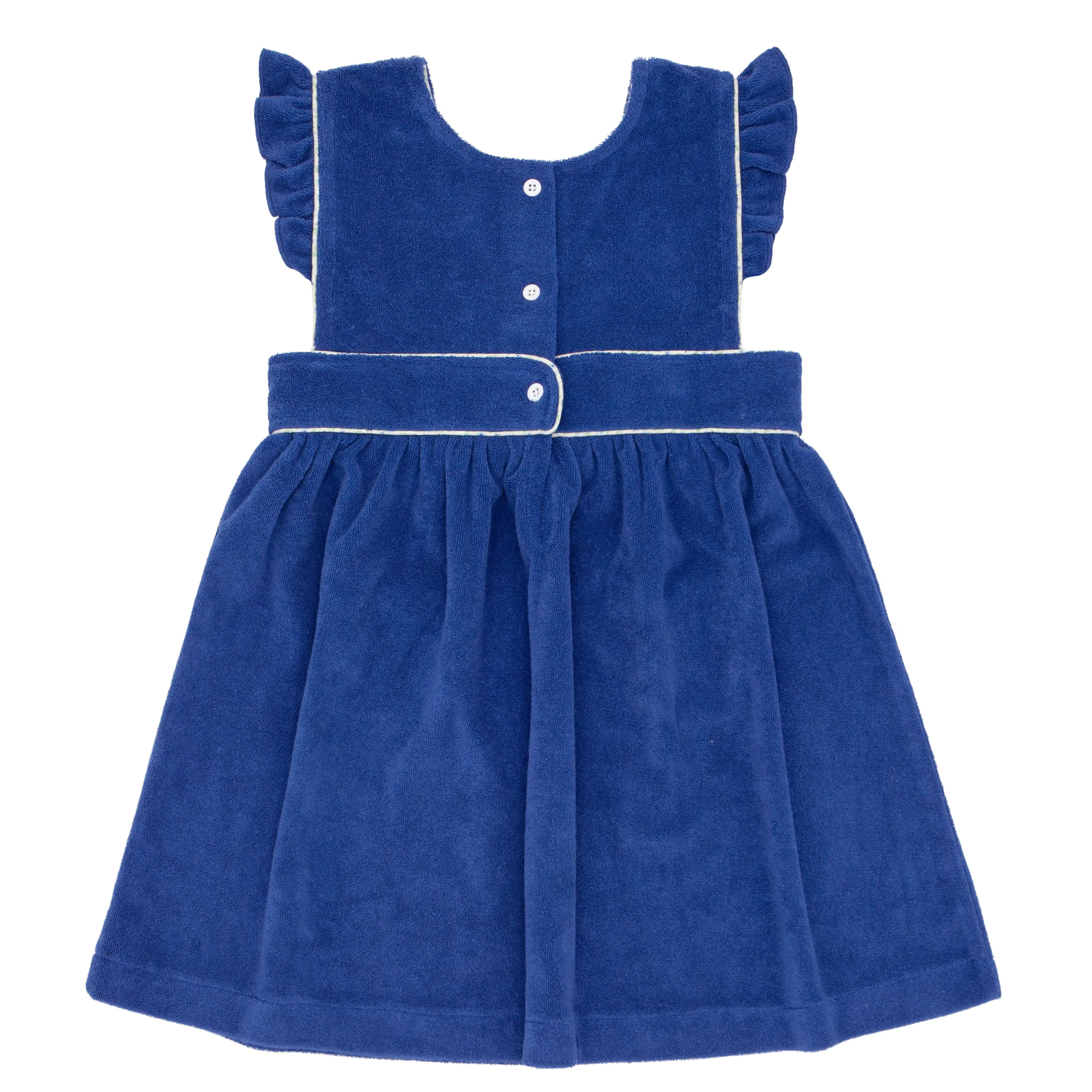 girls cove blue french terry ruffle sleeve pinafore dress sold by minnow product image thumbnail 5