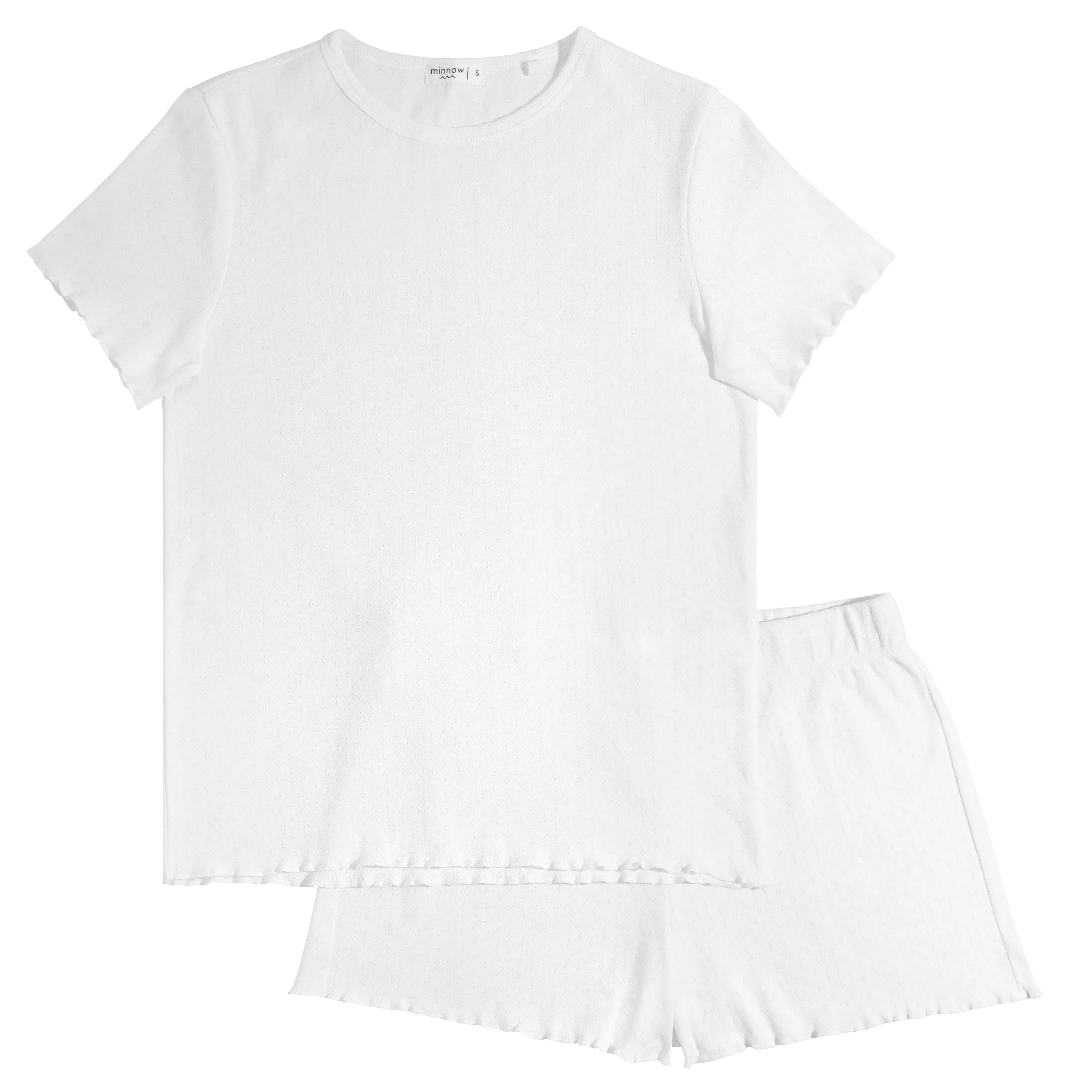 women's white pointelle shirt and short pajamas set sold by minnow