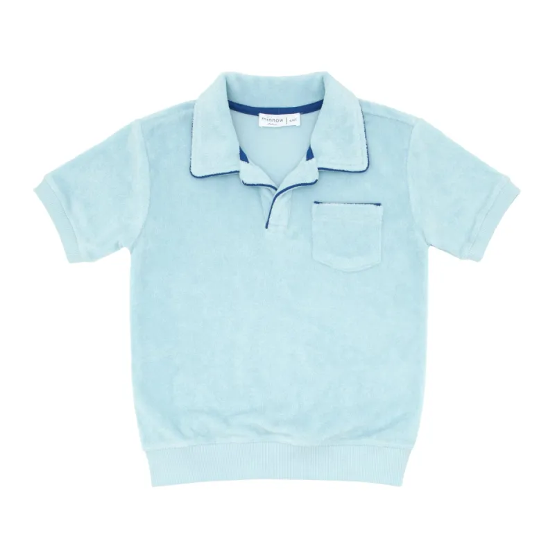 unisex pacific blue french terry polo with ribbed hem sold by minnow