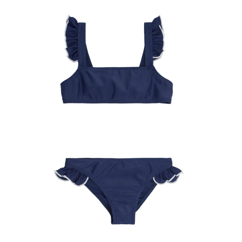 girls navy and white tie back bikini sold by minnow