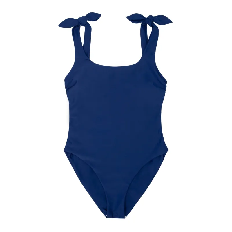 women's navy tie knot one piece sold by minnow