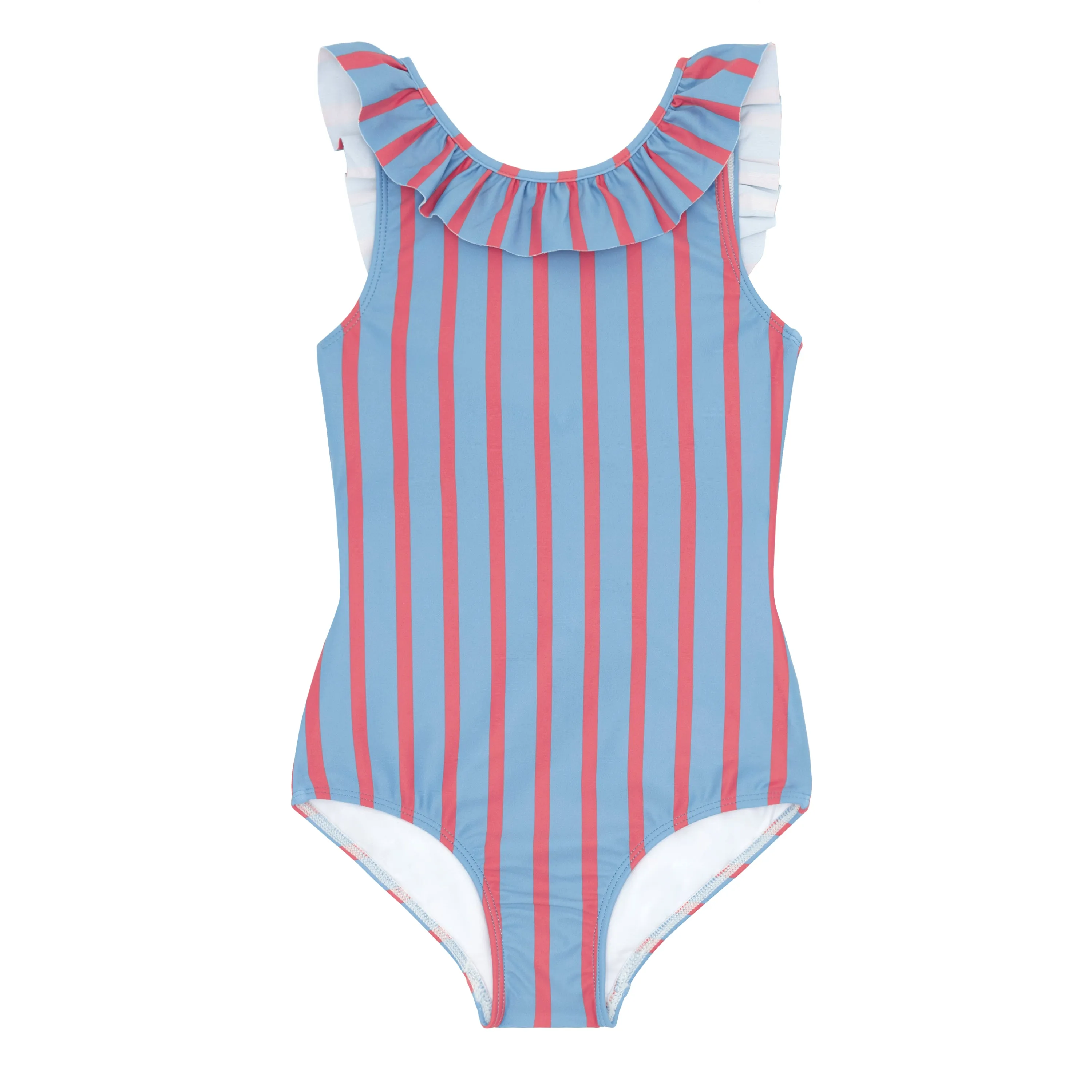 girls maritime stripe ruffle collar one piece sold by minnow
