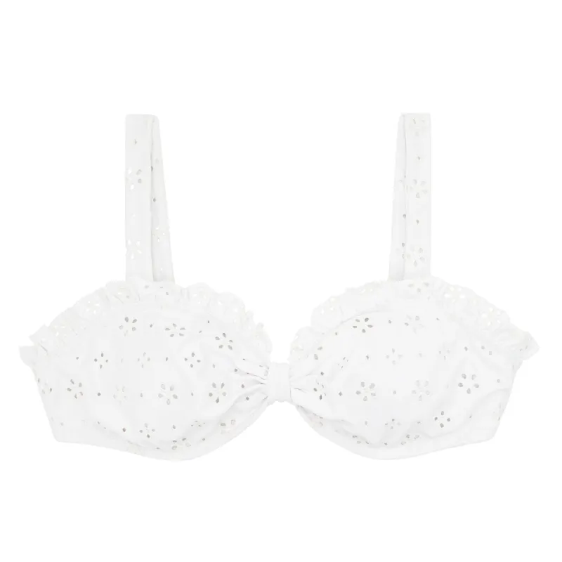 women's white eyelet tie knot bikini top sold by minnow