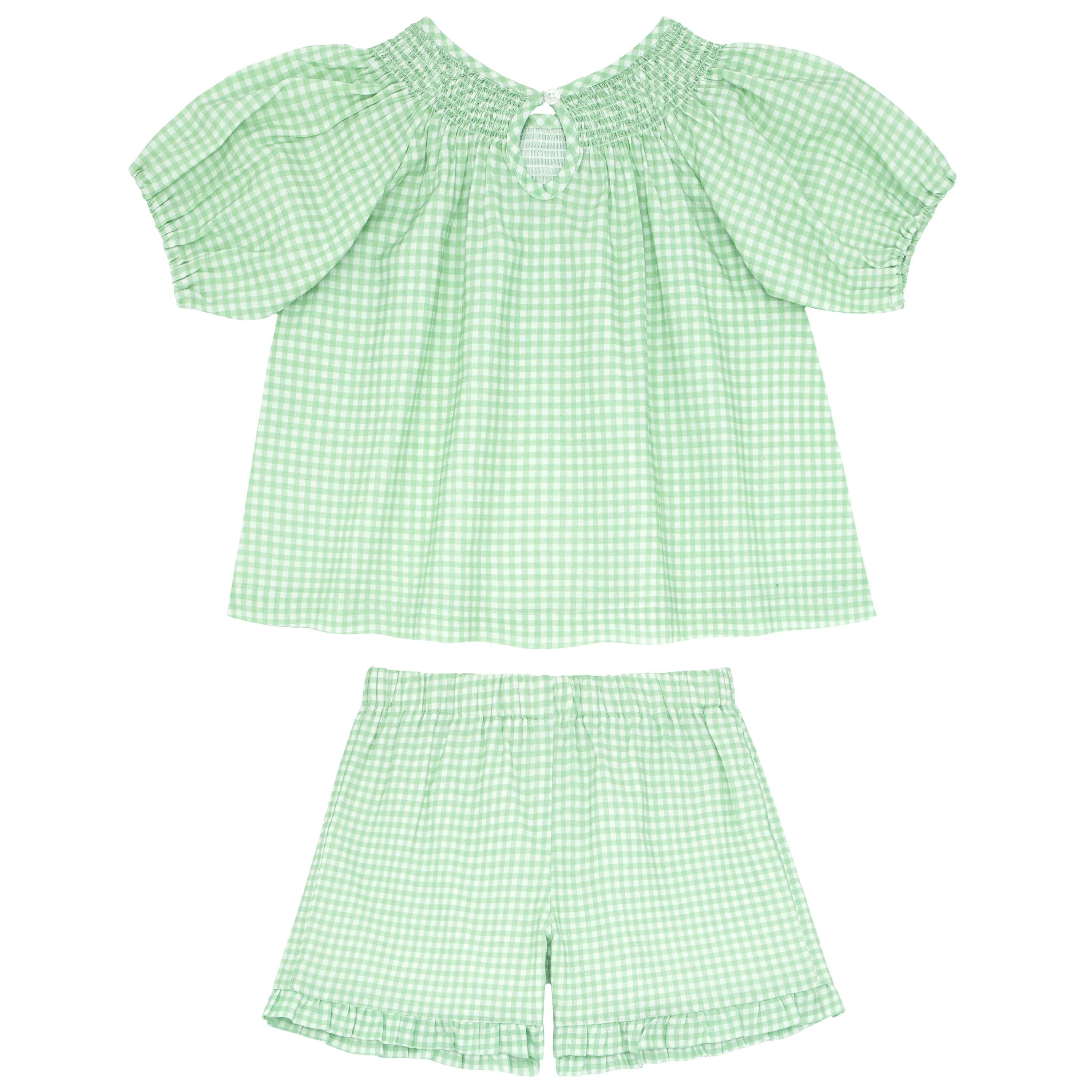 girls palm gingham smocked sleeve short set sold by minnow product image thumbnail 5