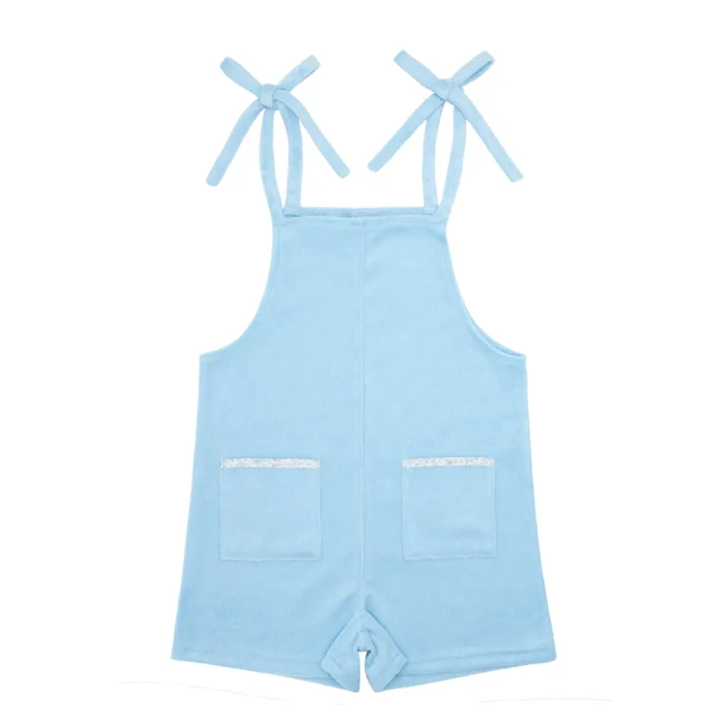 girls blue french terry romper sold by minnow