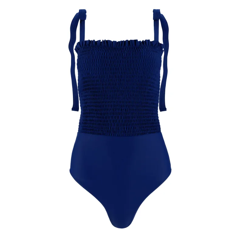 women's navy smocked one piece sold by minnow