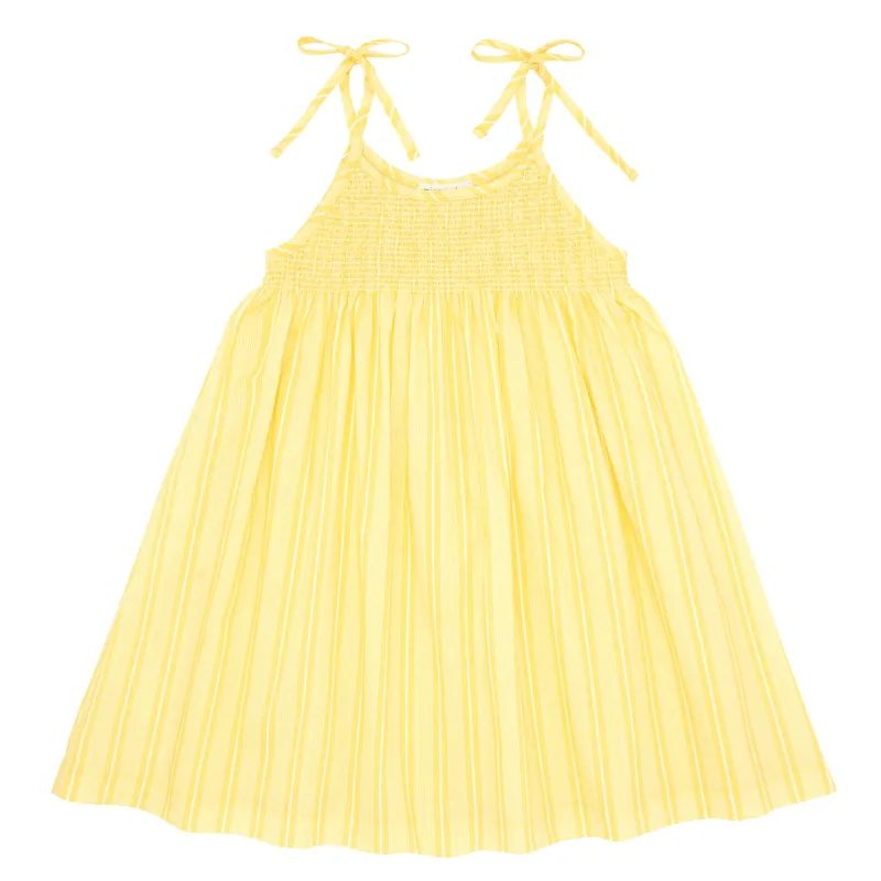 girls pineapple stripe smocked dress with shoulder ties sold by minnow