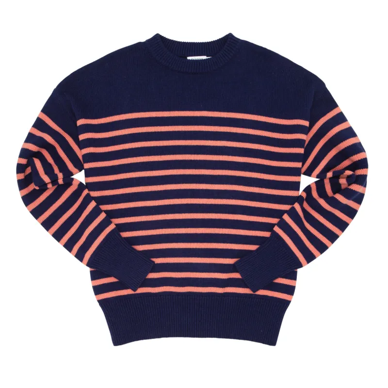 women's navy and dusty red stripe knit sweater sold by minnow