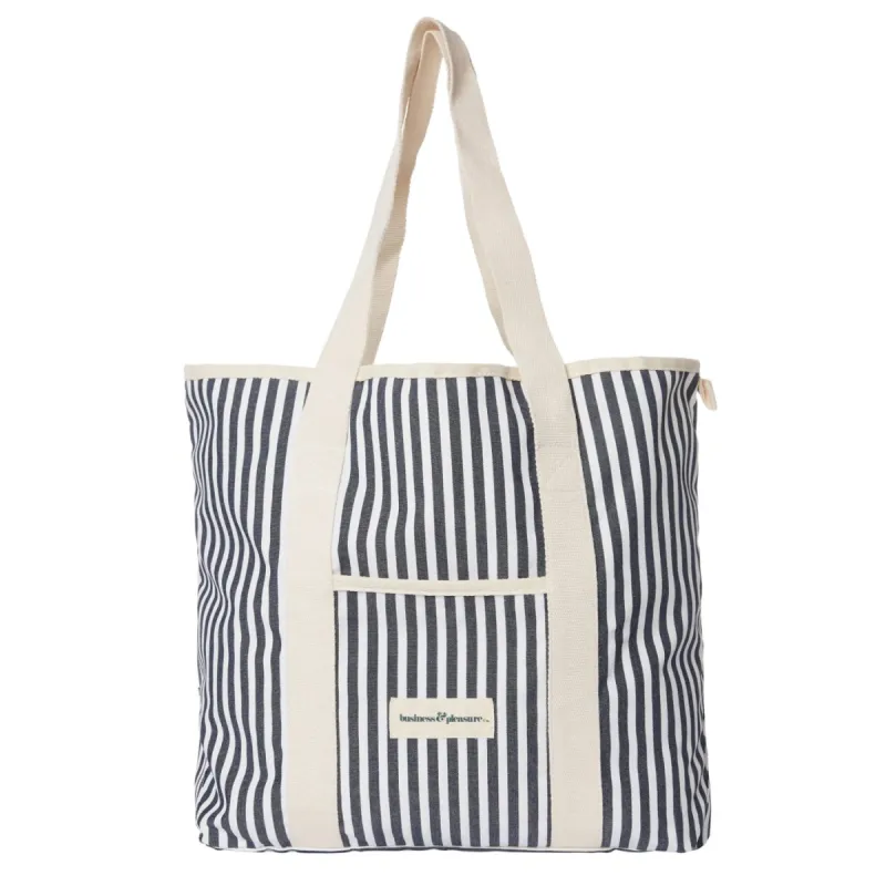 business & pleasure laurens navy stripe beach bag sold by minnow
