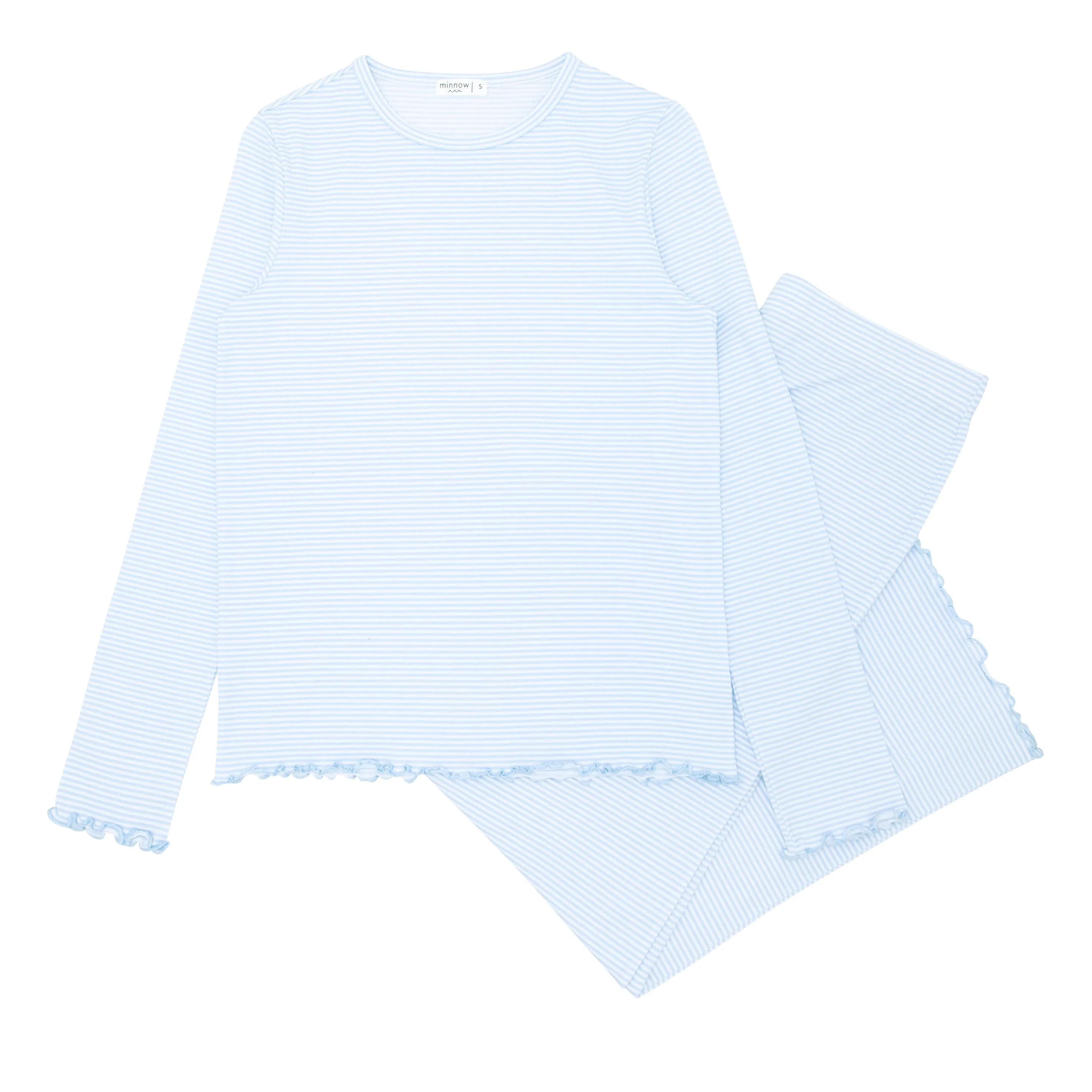 women's powder blue stripe pima pajamas set sold by minnow