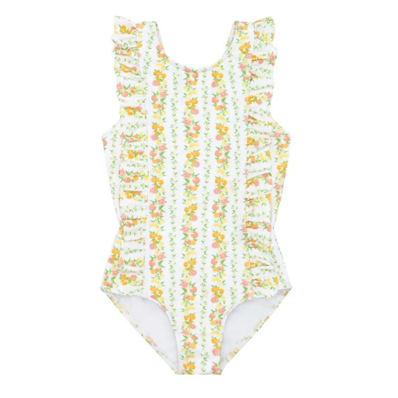 girls linear citrus ruffle one piece sold by minnow