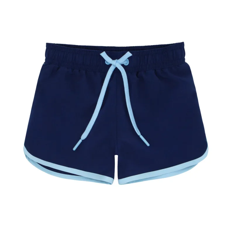 boys navy boardie with side binding sold by minnow