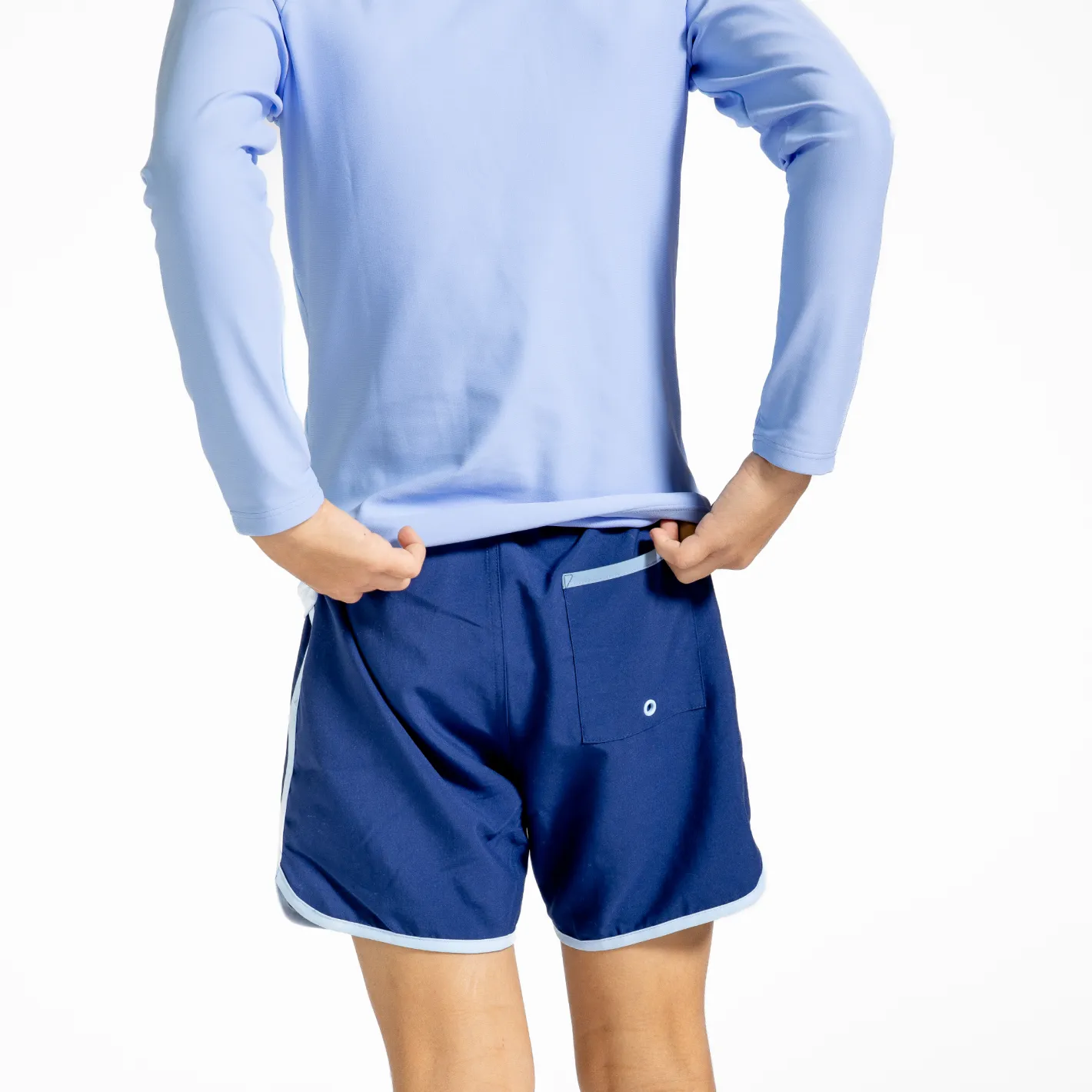 boys navy boardie with side binding sold by minnow product image thumbnail 5