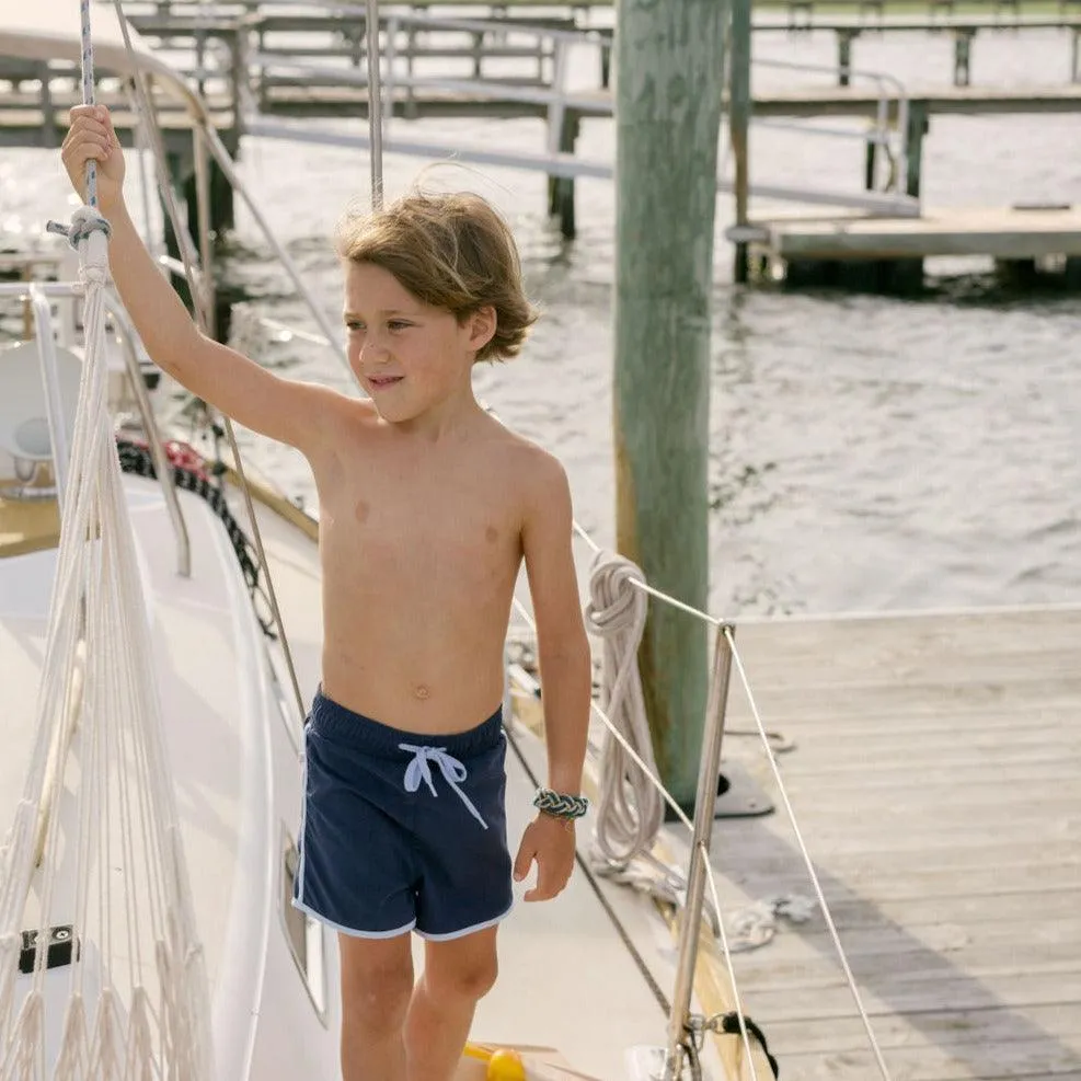 boys navy boardie with side binding sold by minnow product image thumbnail 2
