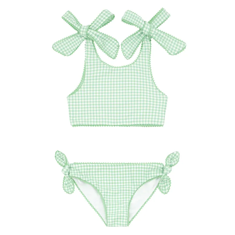 girls palm gingham tie-knot bikini sold by minnow