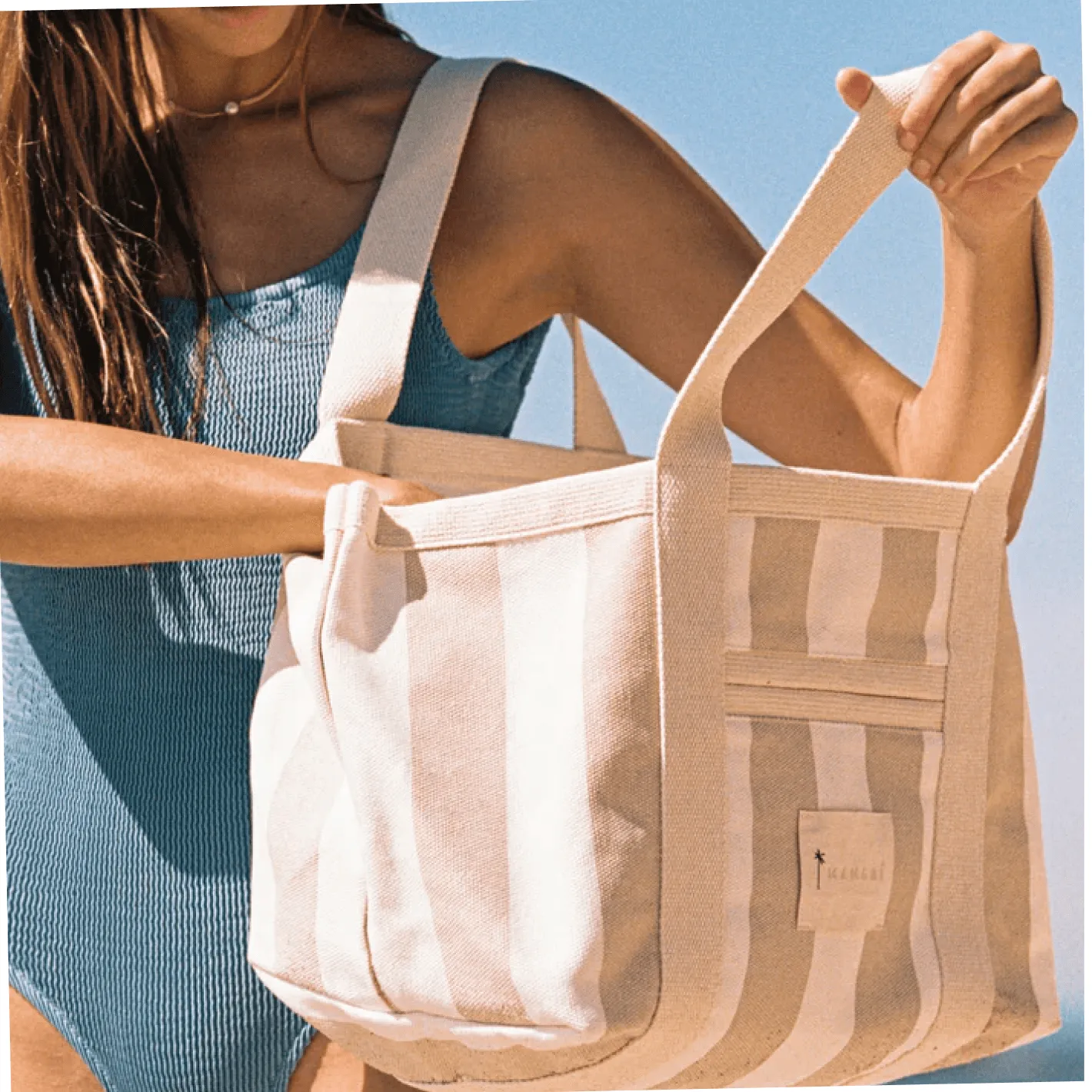 manebi tote bag canvas white and beige stripes sold by minnow product image thumbnail 2
