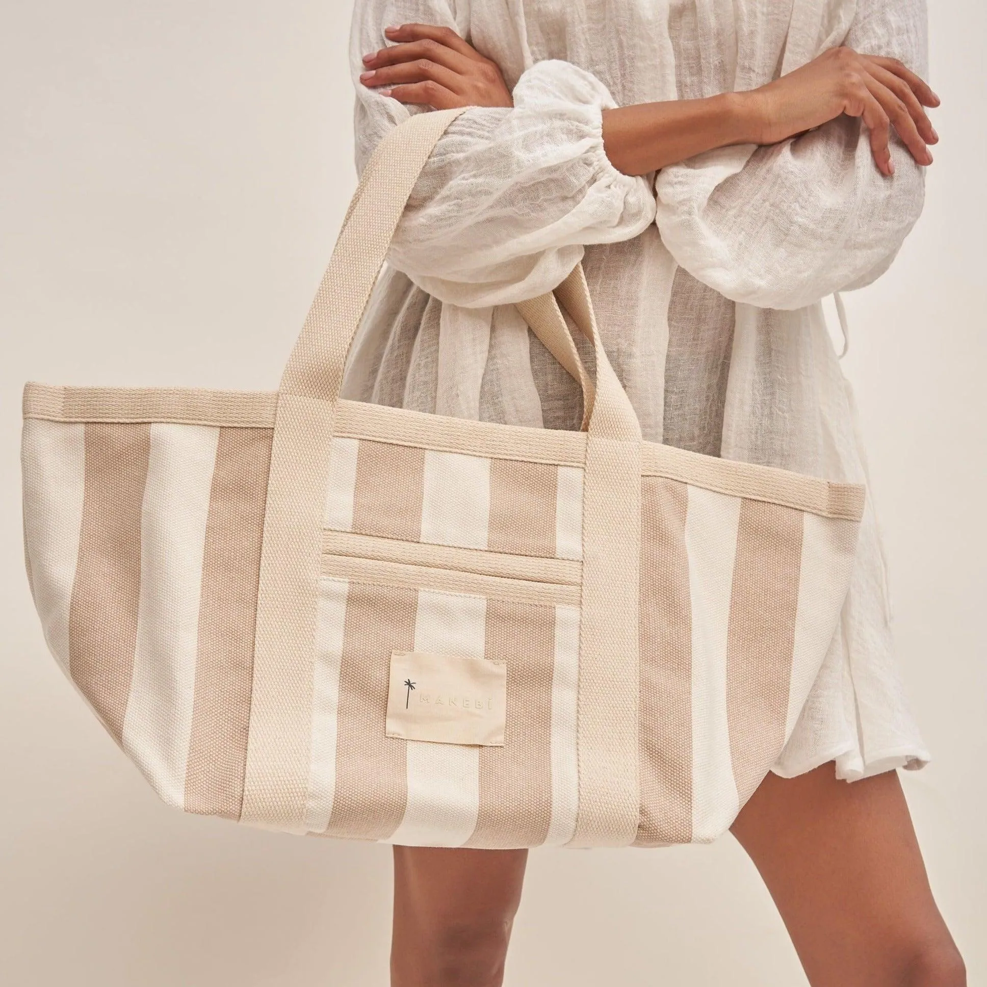 manebi tote bag canvas white and beige stripes sold by minnow product image thumbnail 3